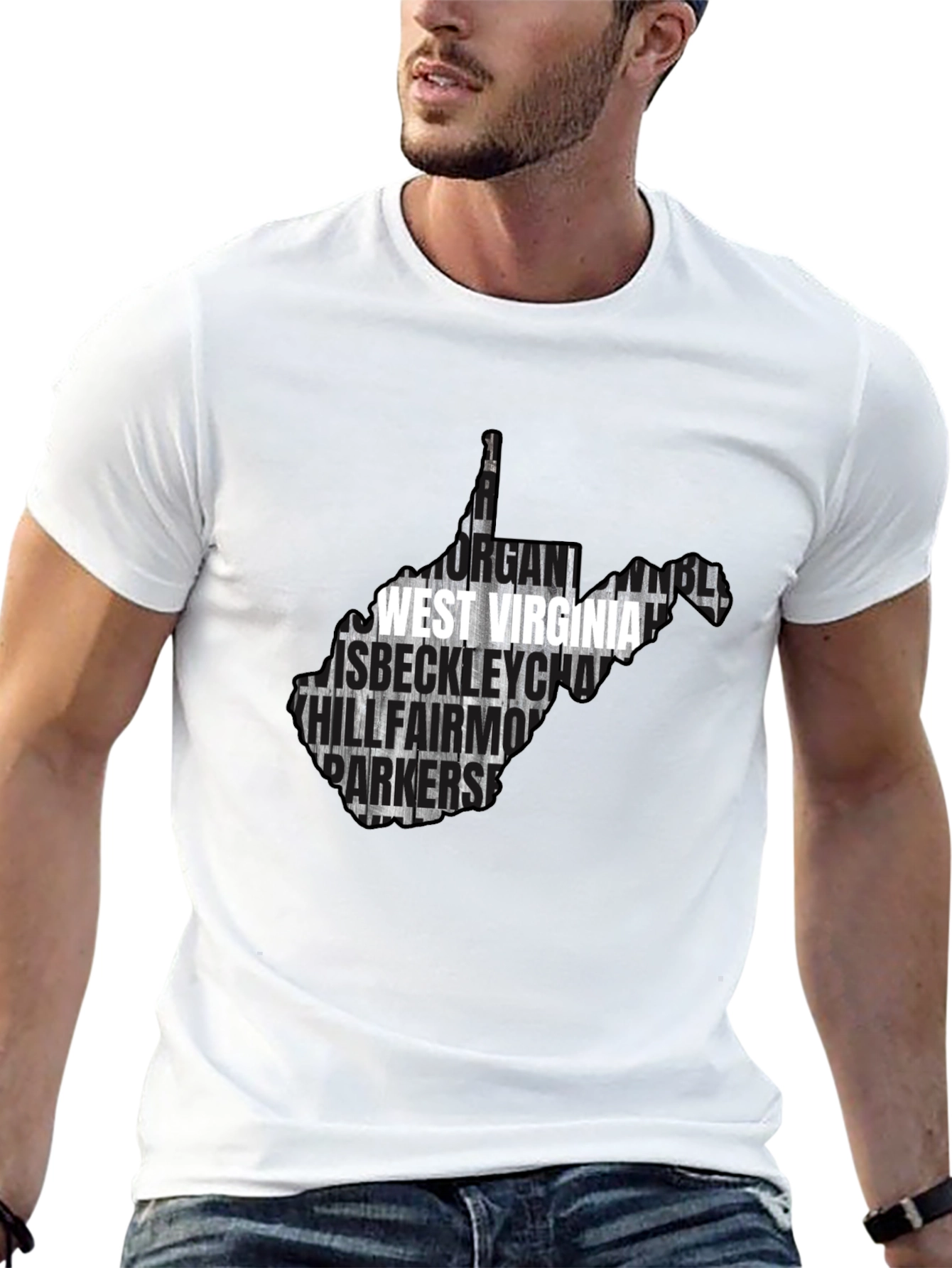 West Virginia Cities Map T-Shirt - Black