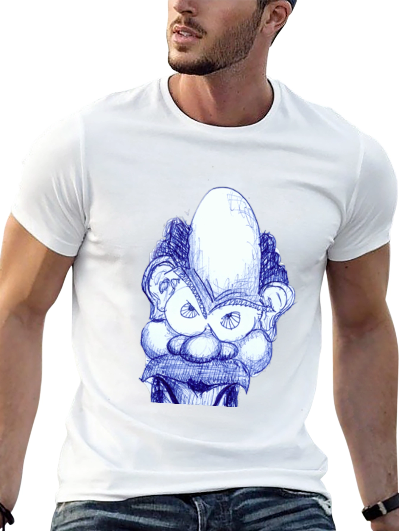 Whimsical Cartoon Face Graphic Tee - Black