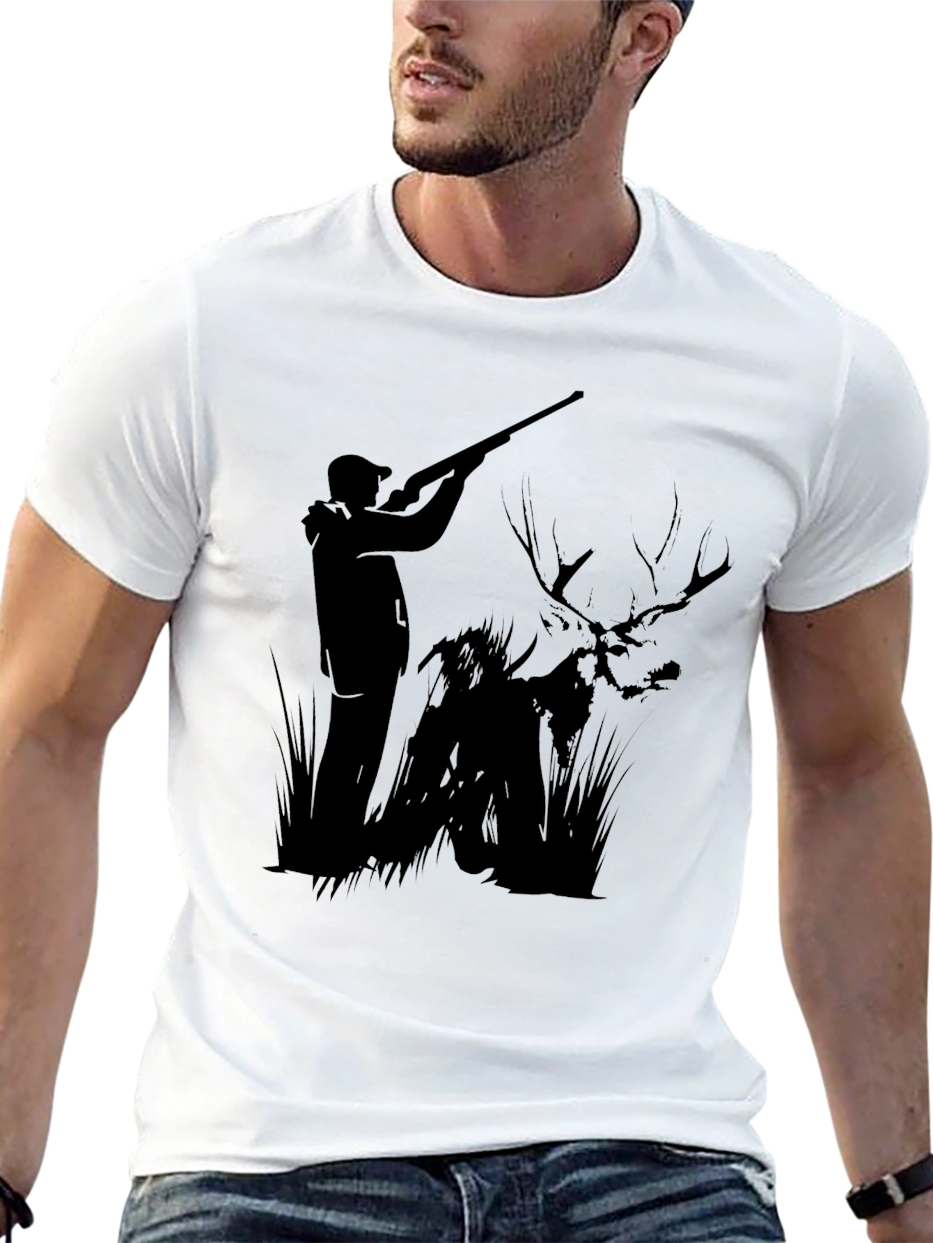 Hunting Graphic Tee - Black Deer Hunter T-Shirt