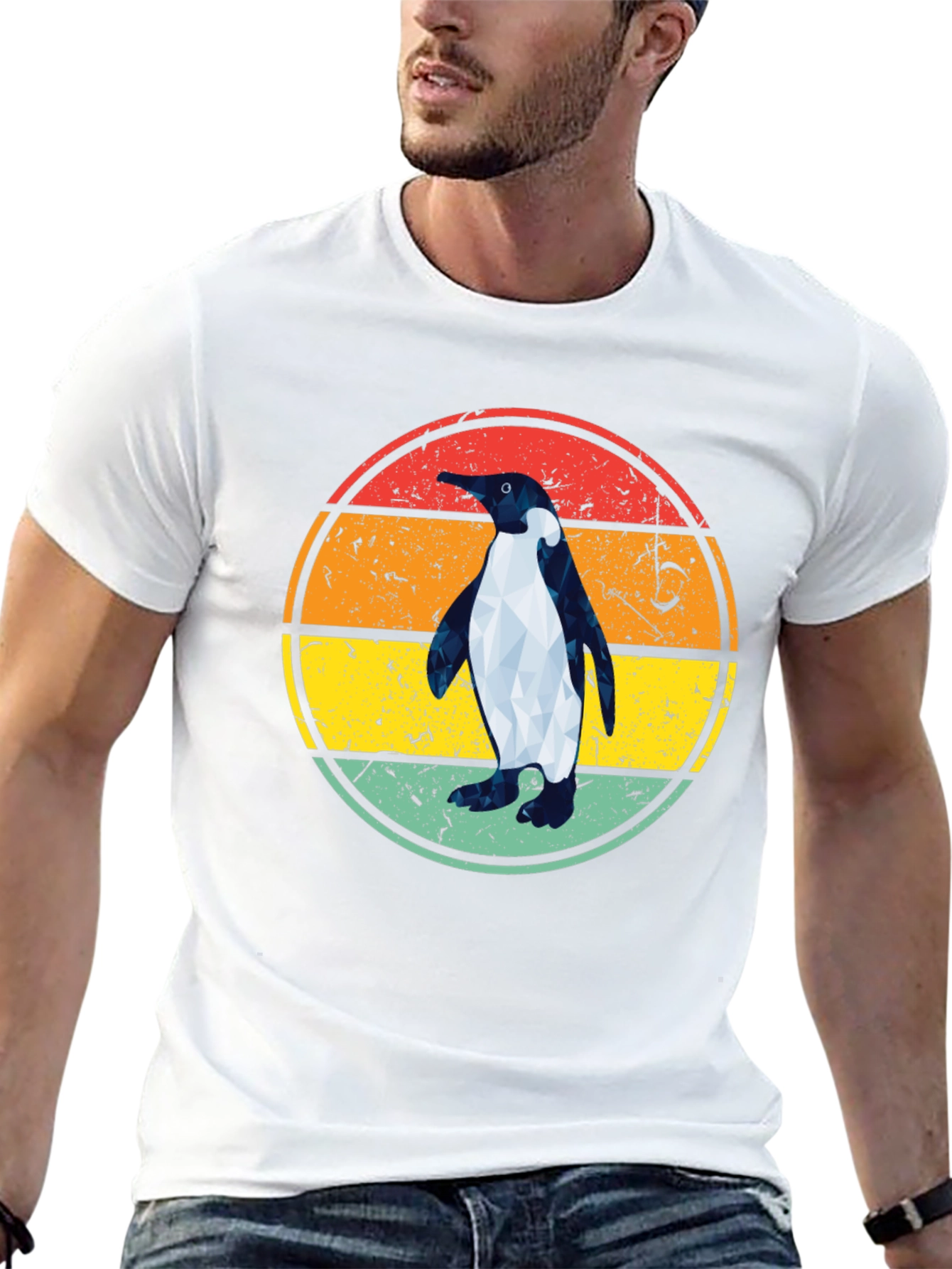 Retro Penguin Graphic Tee - Cool Geometric Design