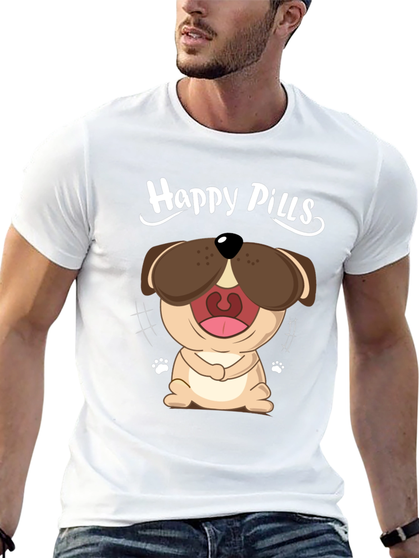 Happy Pills Dog Graphic T-Shirt - Black Cotton Tee
