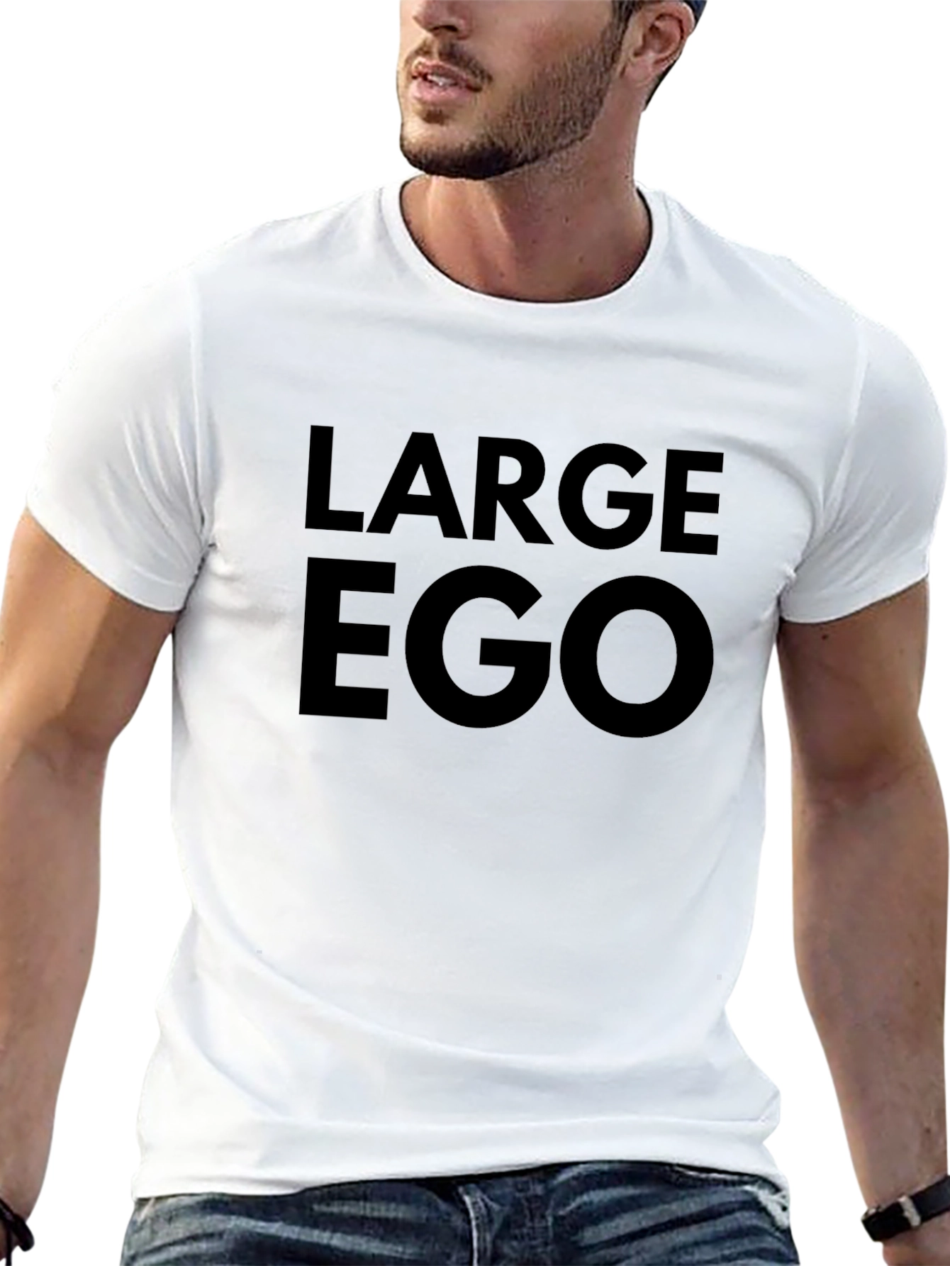 Mens Large Ego Graphic Print Black T-Shirt