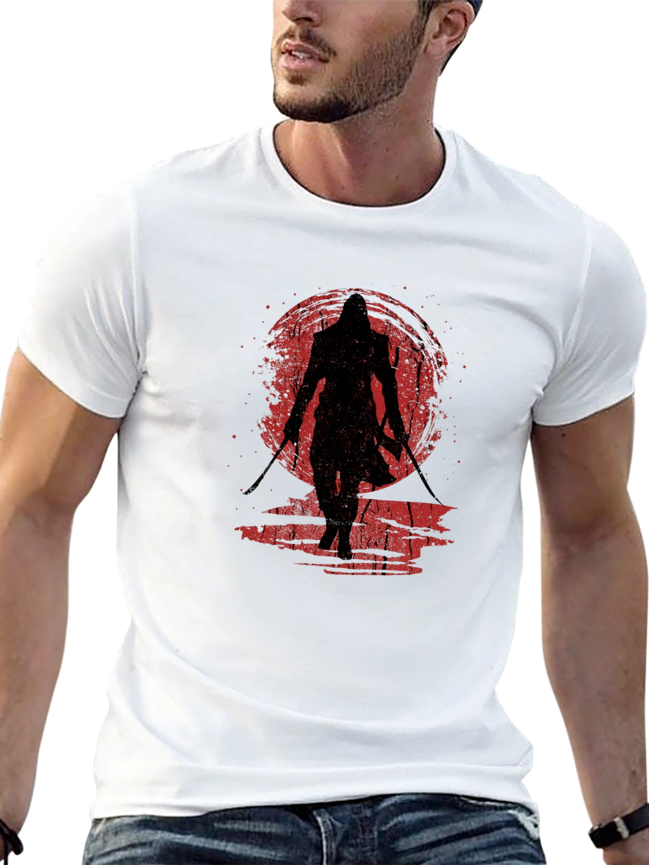 Samurai Sunset Graphic Tee - Black Cotton