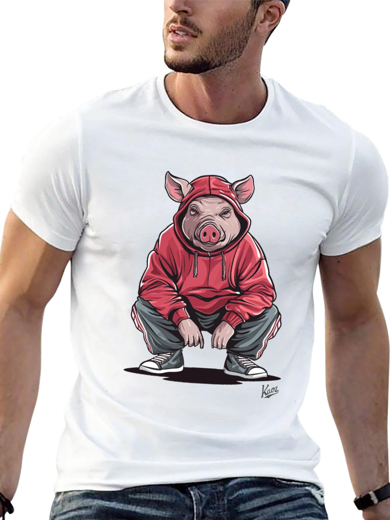 Pig in Hoodie Graphic T-Shirt - Streetwear Style