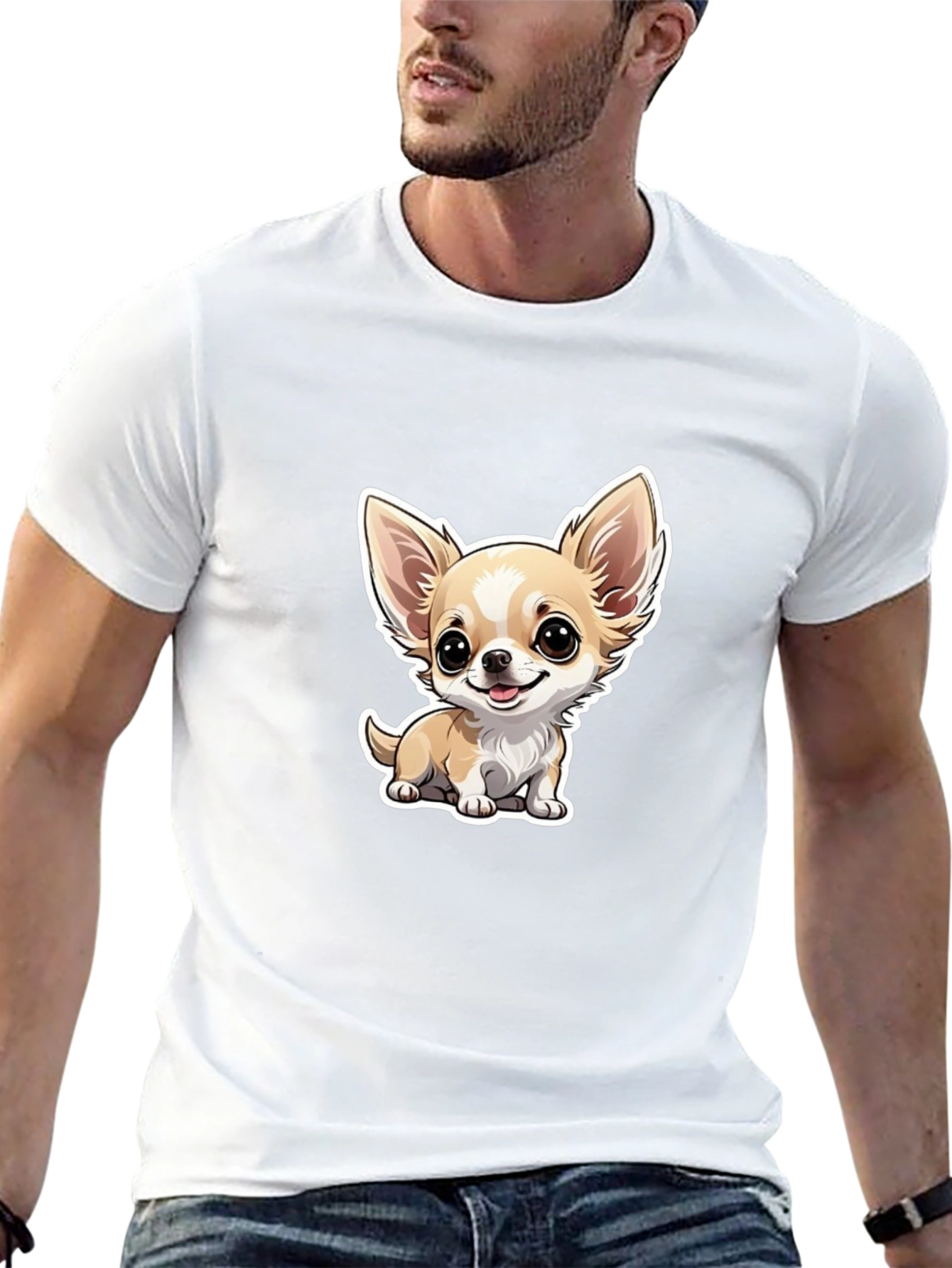 Cute Chihuahua Cartoon Graphic Tee - Black