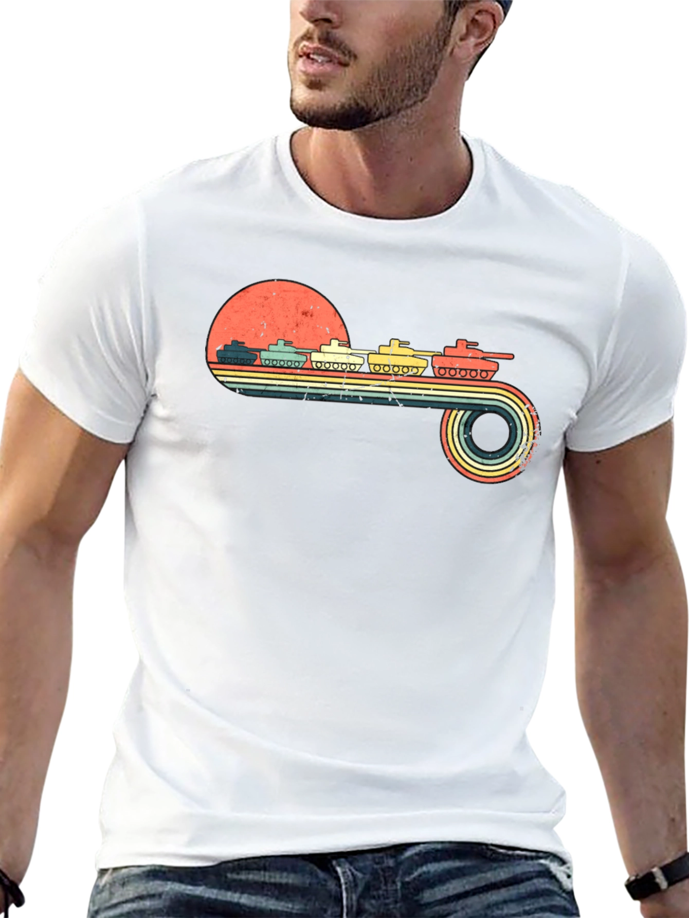 Retro Tank Sunset T-Shirt - Military Style