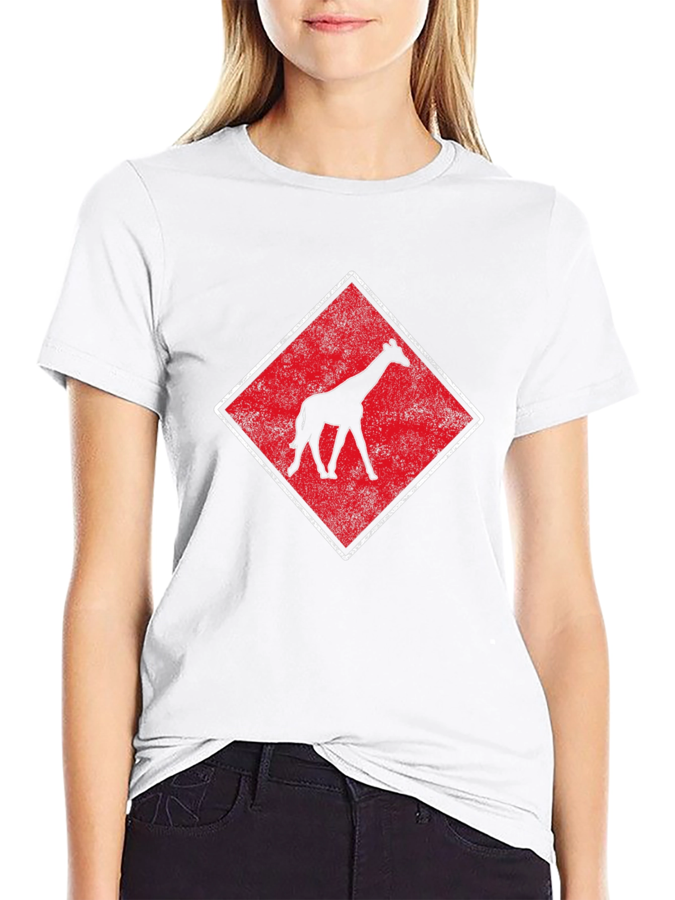 Giraffe Graphic Tee - Retro Style Diamond Design