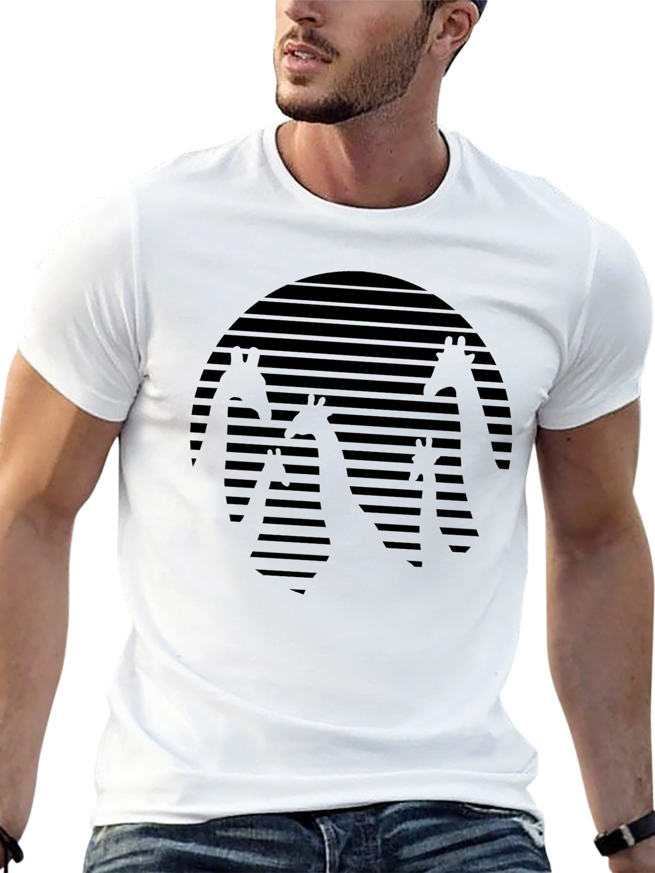 Giraffe Silhouette Tee - Striped Sunset Design