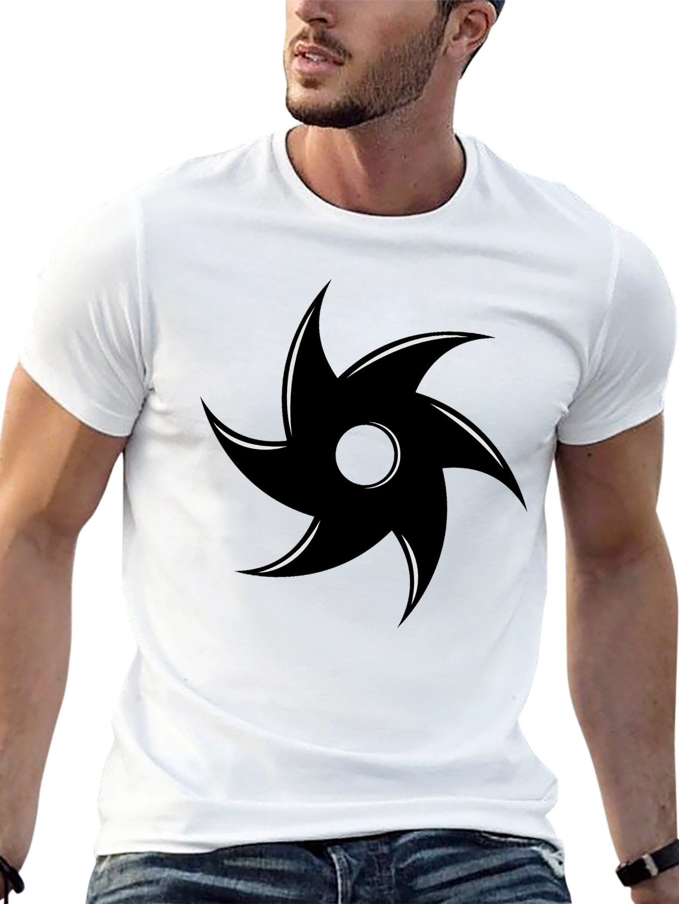 Mens Black Graphic Tee - Abstract Swirl Design