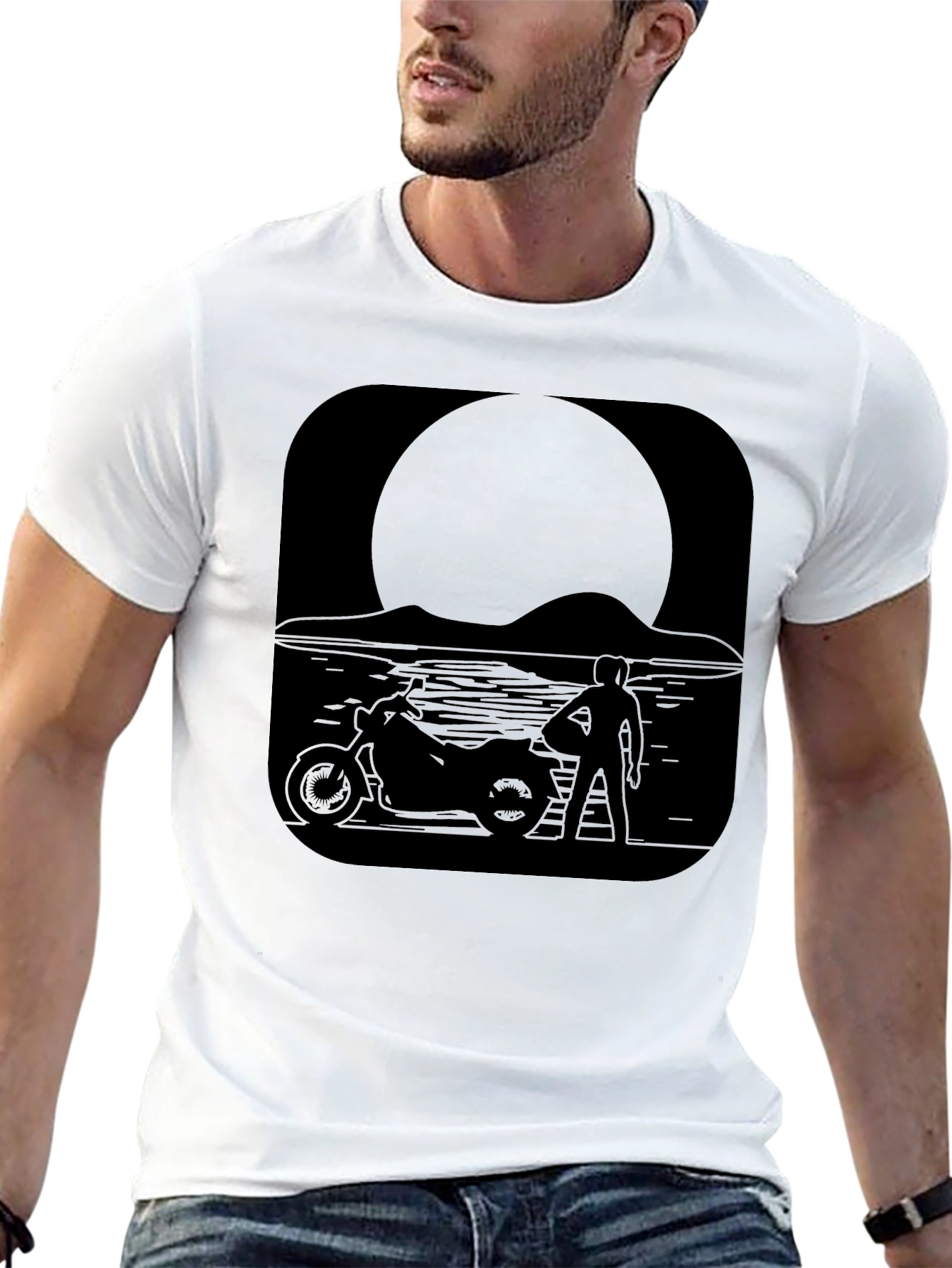 Motorcycle Moon Black T-Shirt