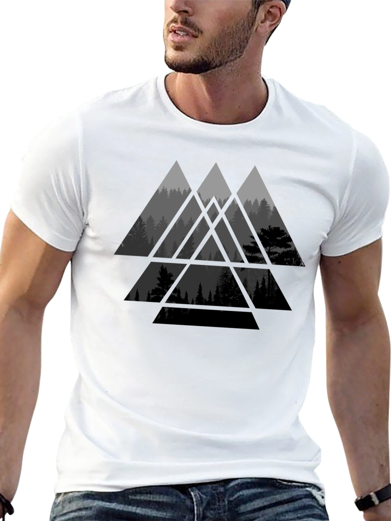 Geometric Forest Graphic Tee - Modern Black T-Shirt