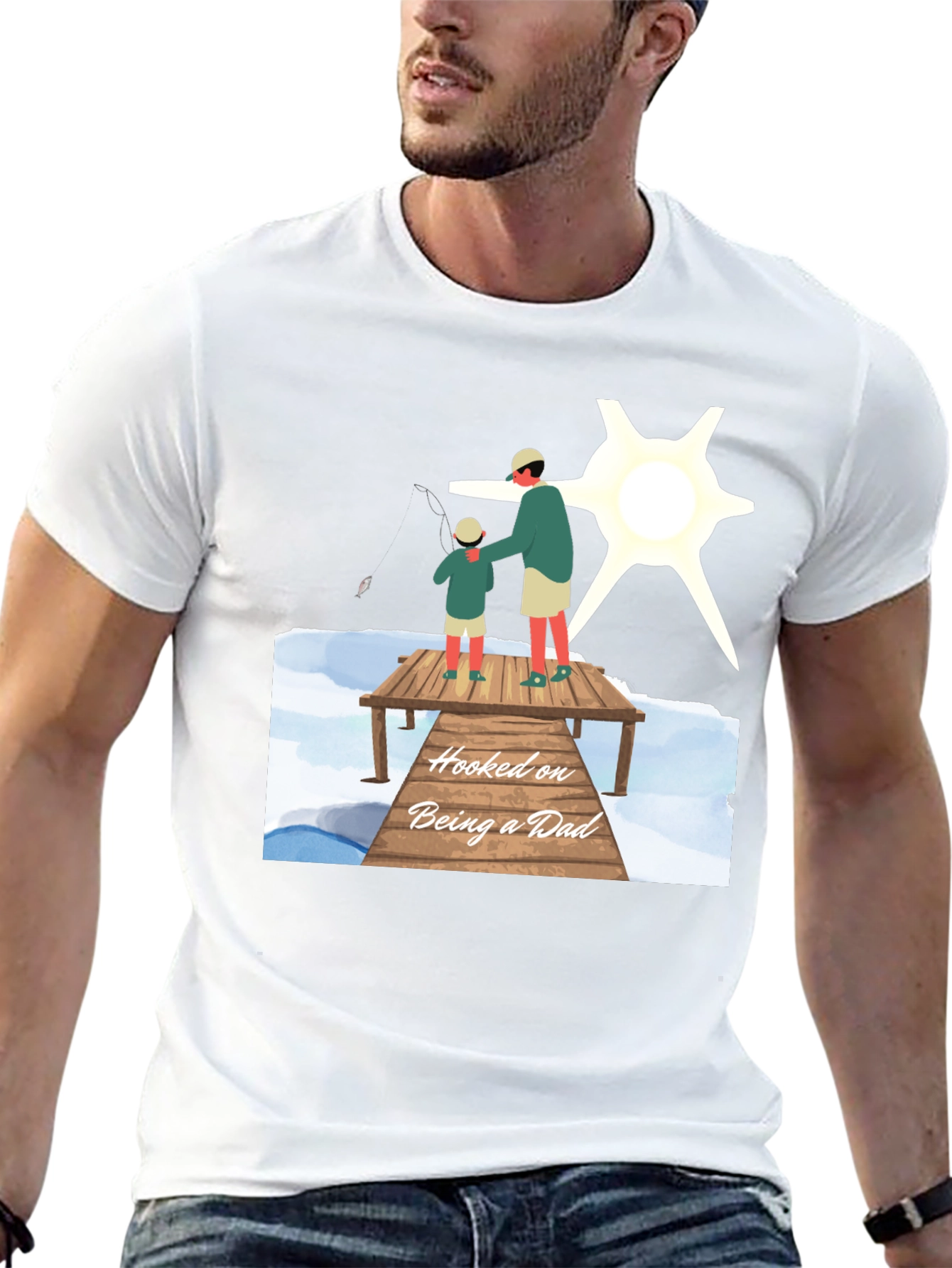 Hooked on Being a Dad Black T-Shirt