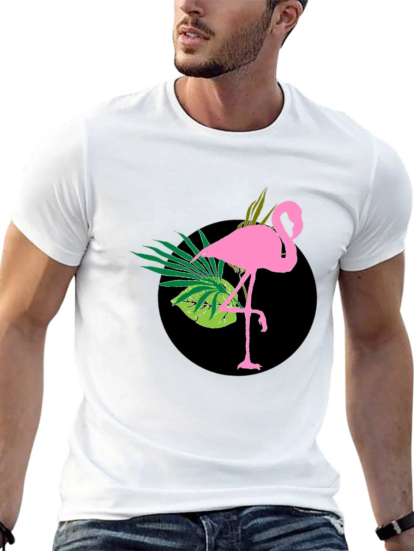 Tropical Flamingo Black T-Shirt