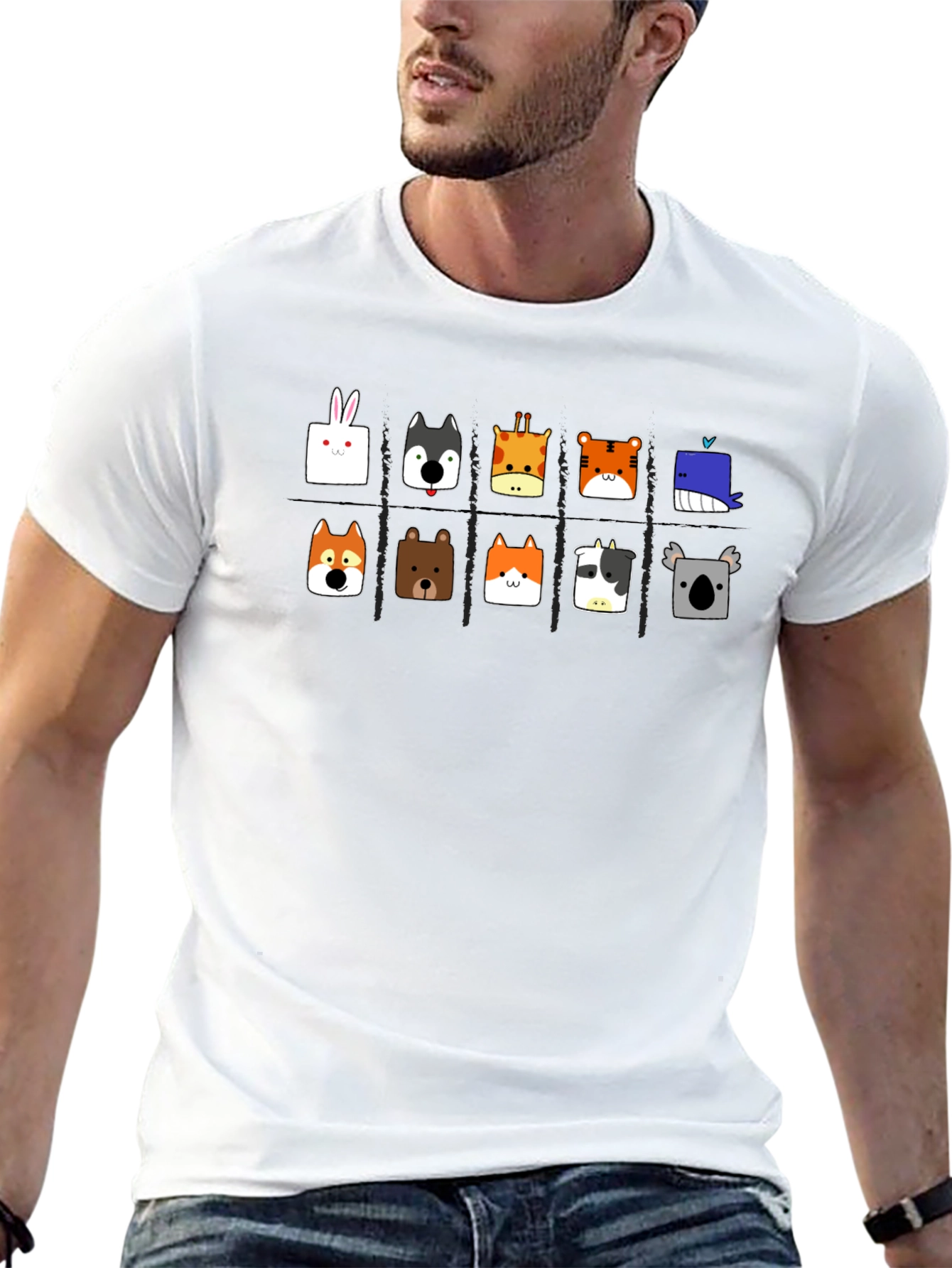 Cute Animal Faces Black T-Shirt