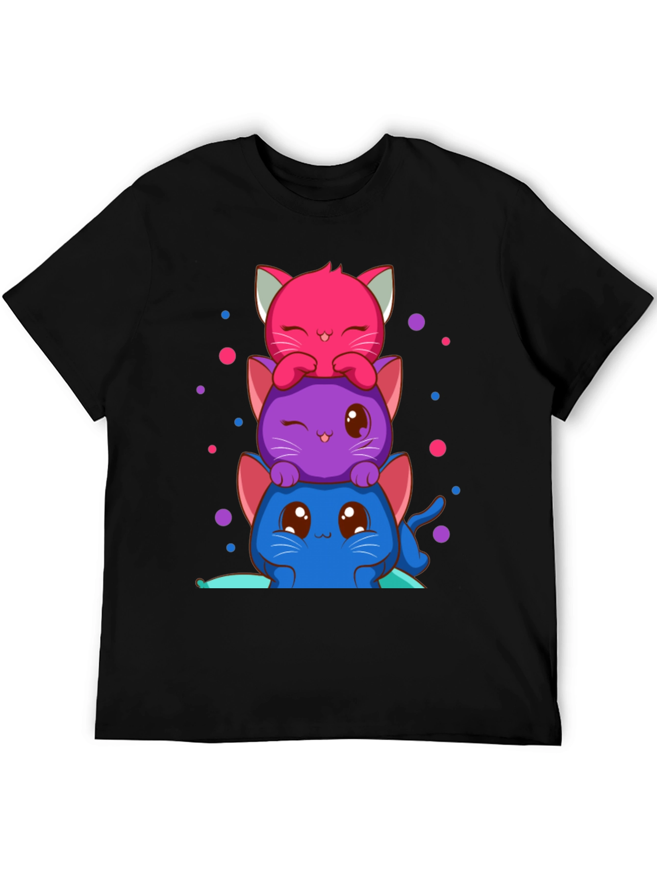 Cute Stacked Kawaii Cats Graphic Tee