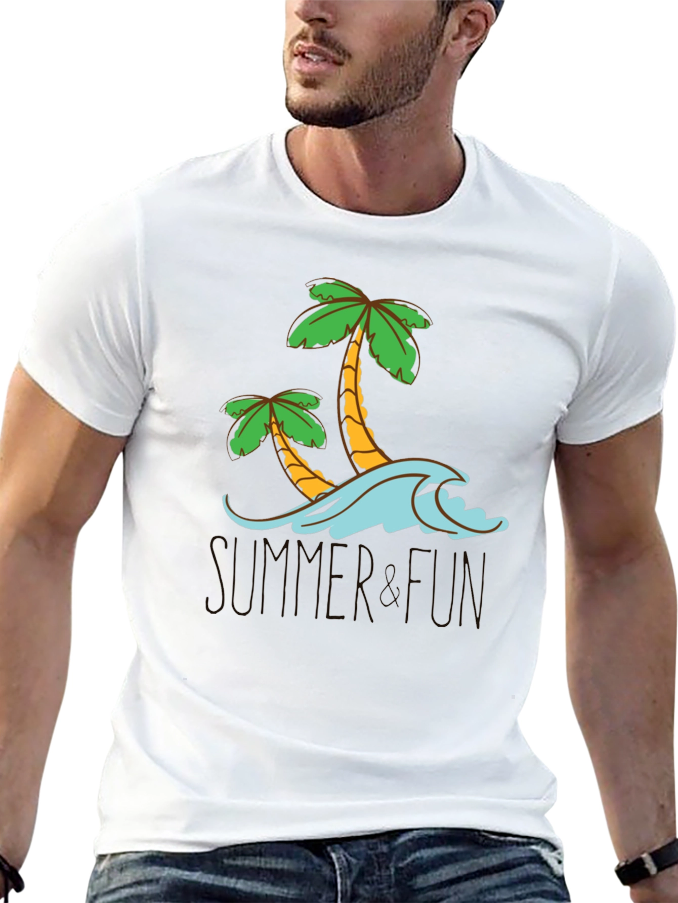 Summer Fun Palm Tree Graphic Tee - Black Cotton