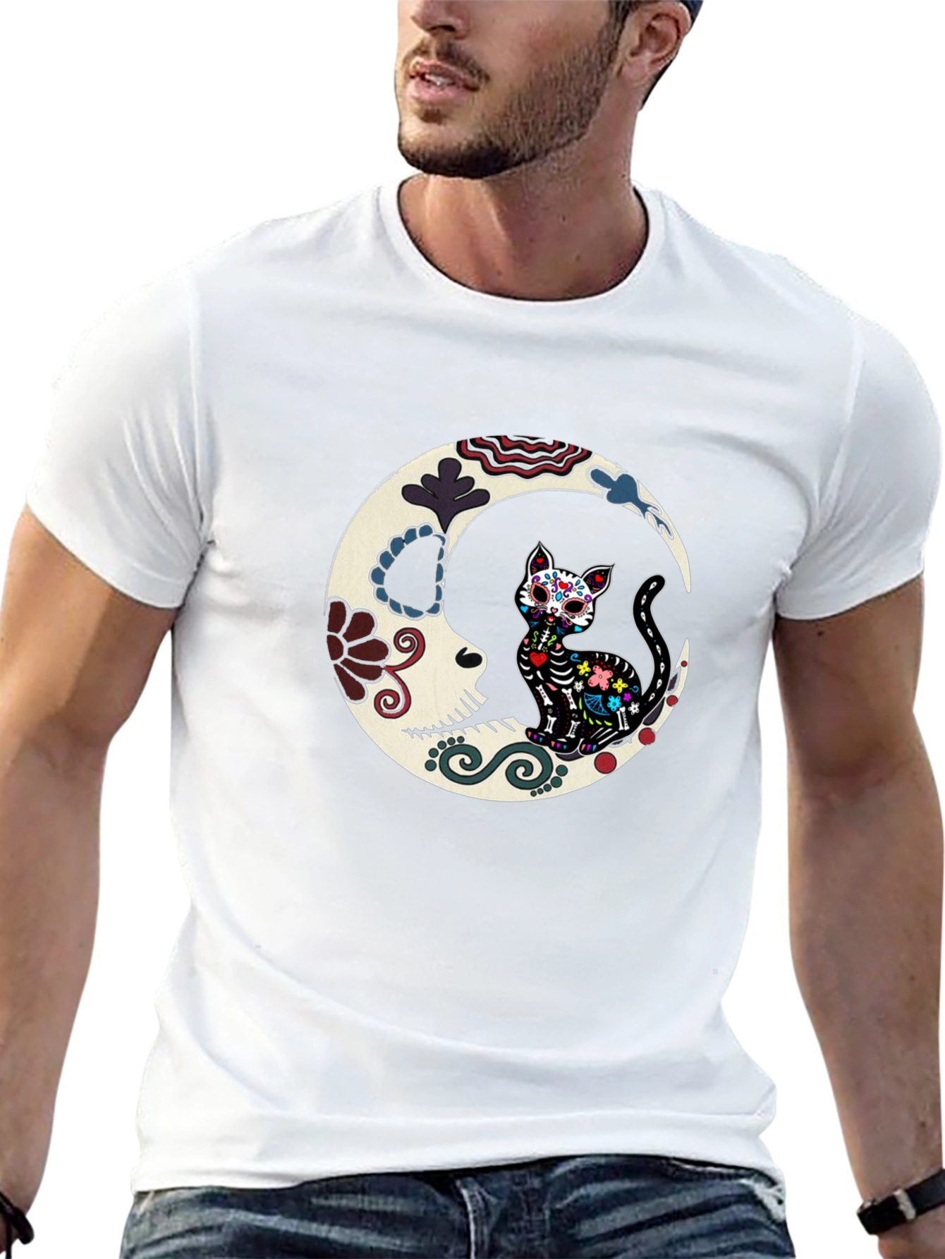 Sugar Skull Cat Moon Graphic Tee