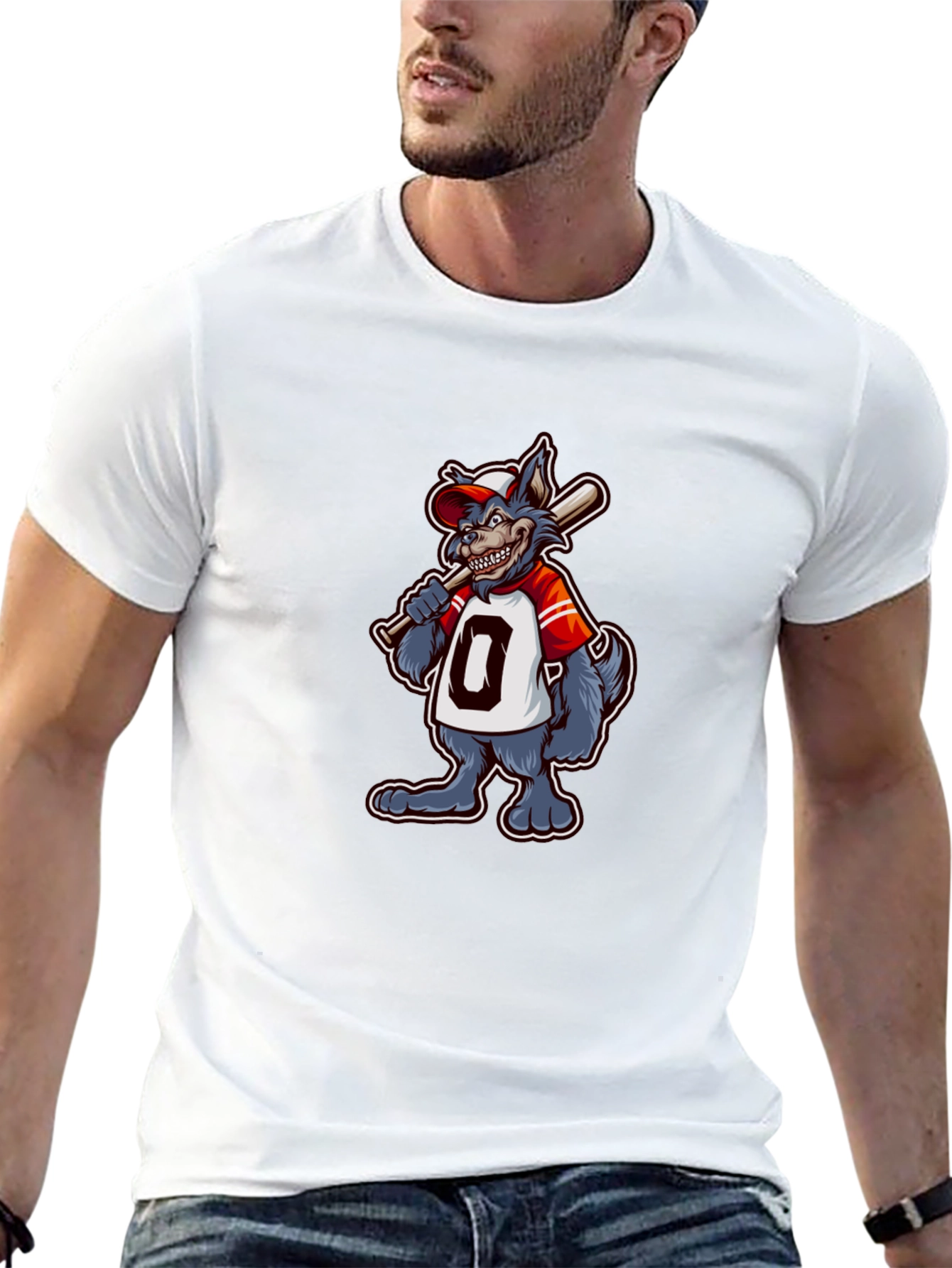 Baseball Wolf Graphic T-Shirt