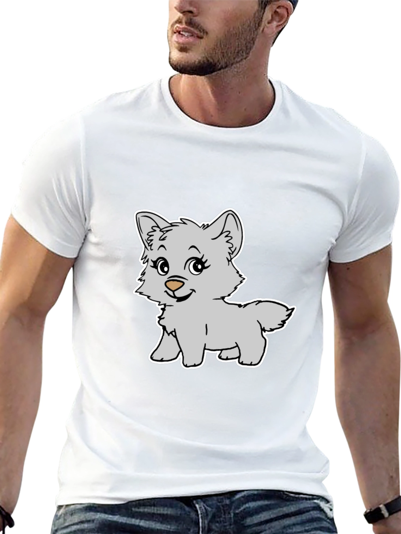 Cute Cartoon Wolf Graphic Black T-Shirt
