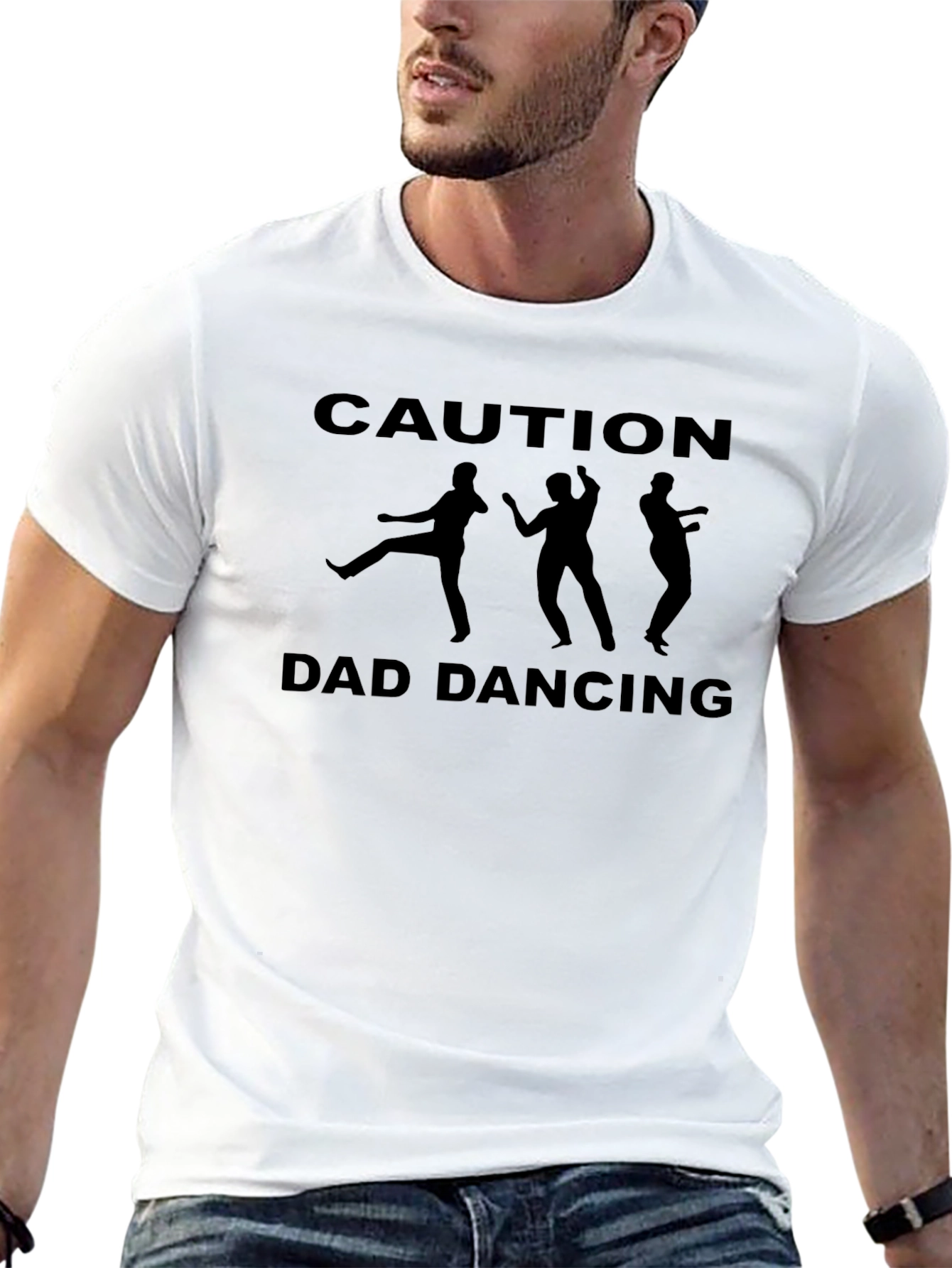 Caution Dad Dancing Graphic Tee - Black Cotton T-Shirt