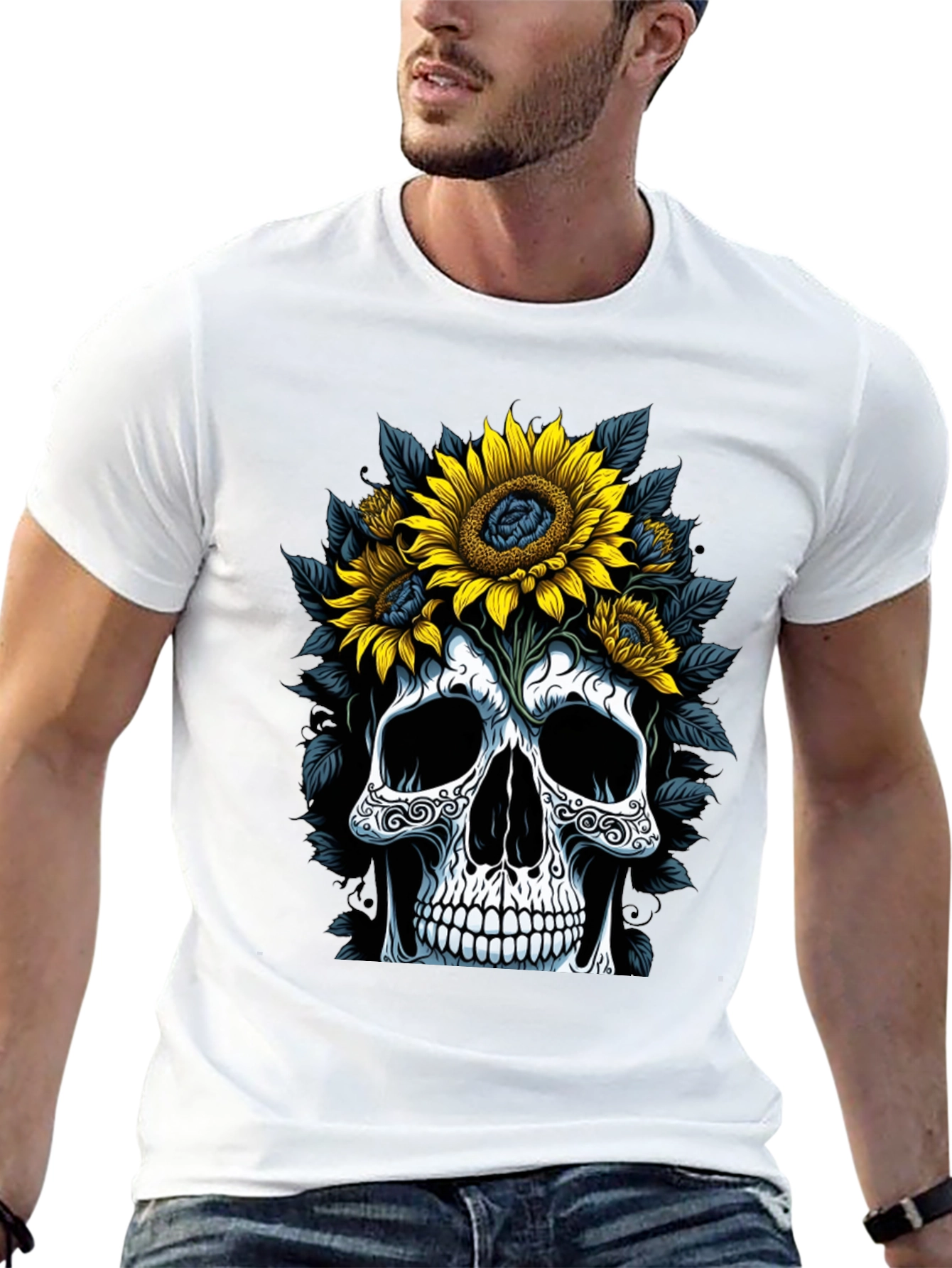 Skull & Sunflower Graphic Tee - Mens Black T-Shirt