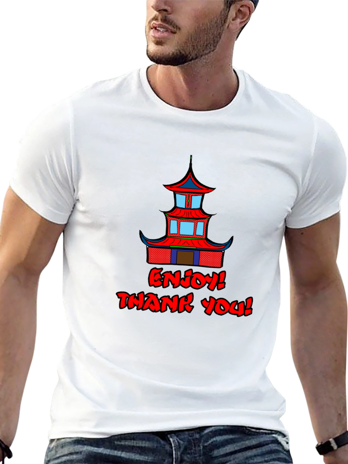 Oriental Building Graphic Black T-Shirt