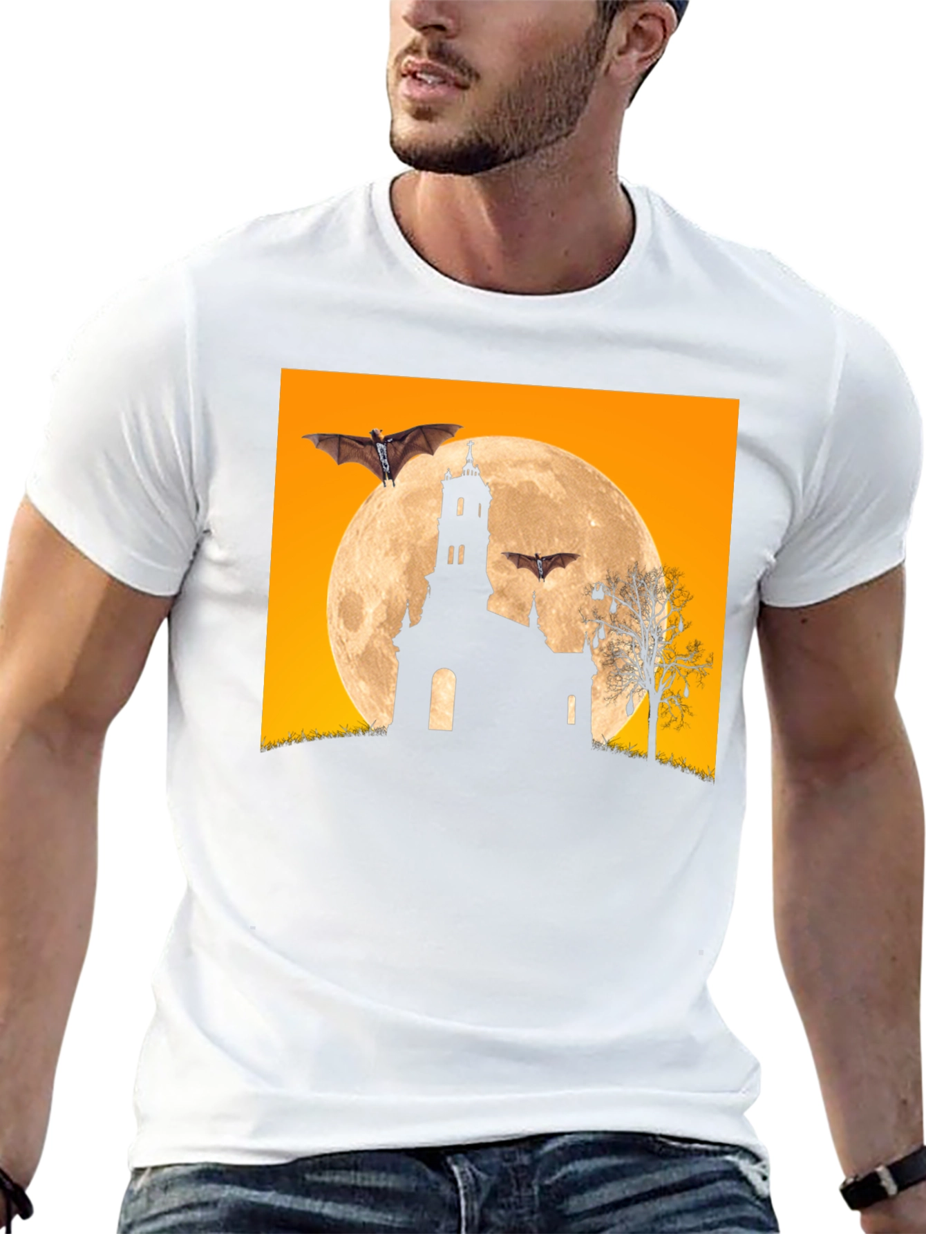 Spooky Halloween Bats & Moon T-Shirt