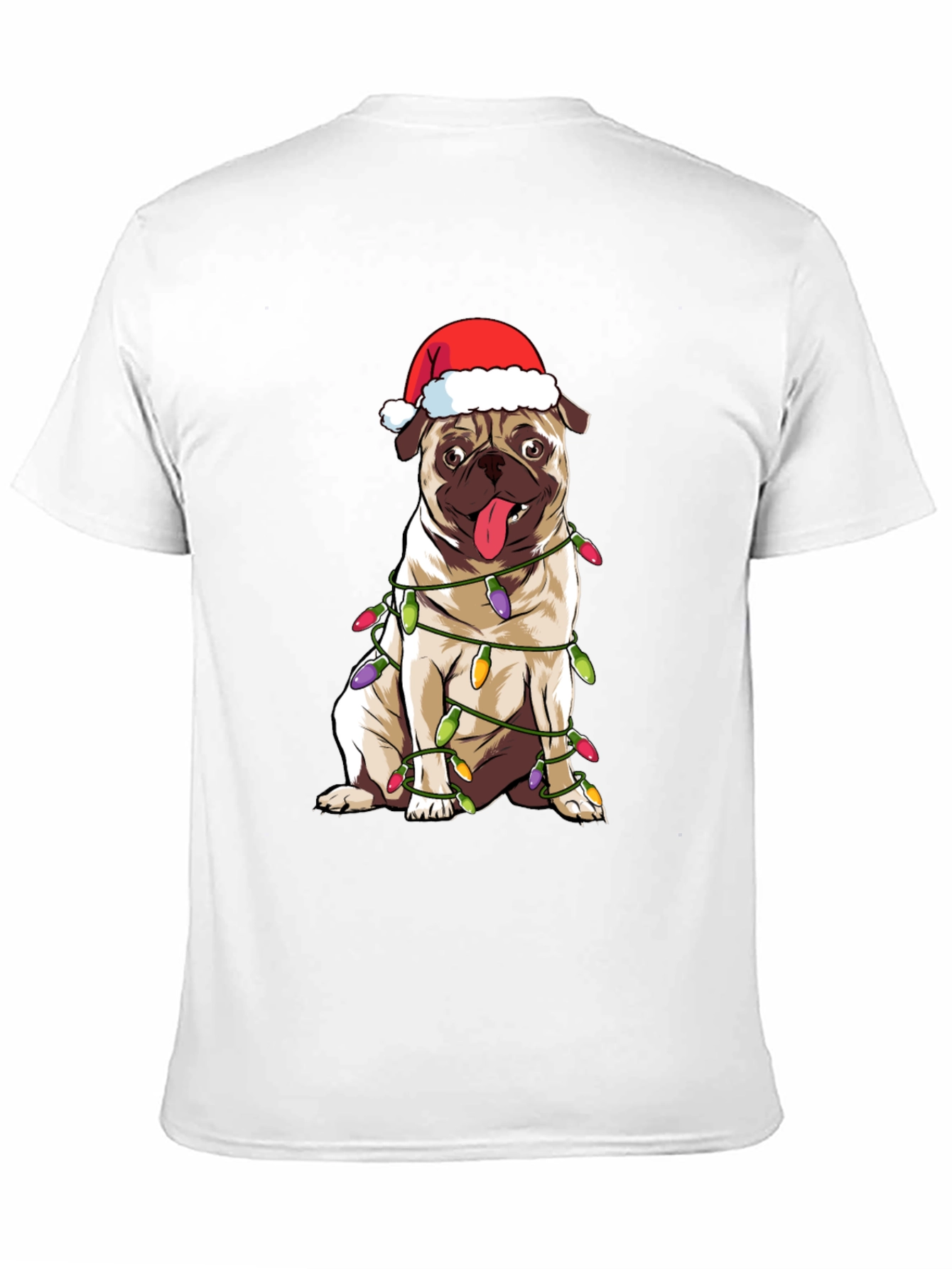 Festive Pug Christmas Lights Graphic Tee