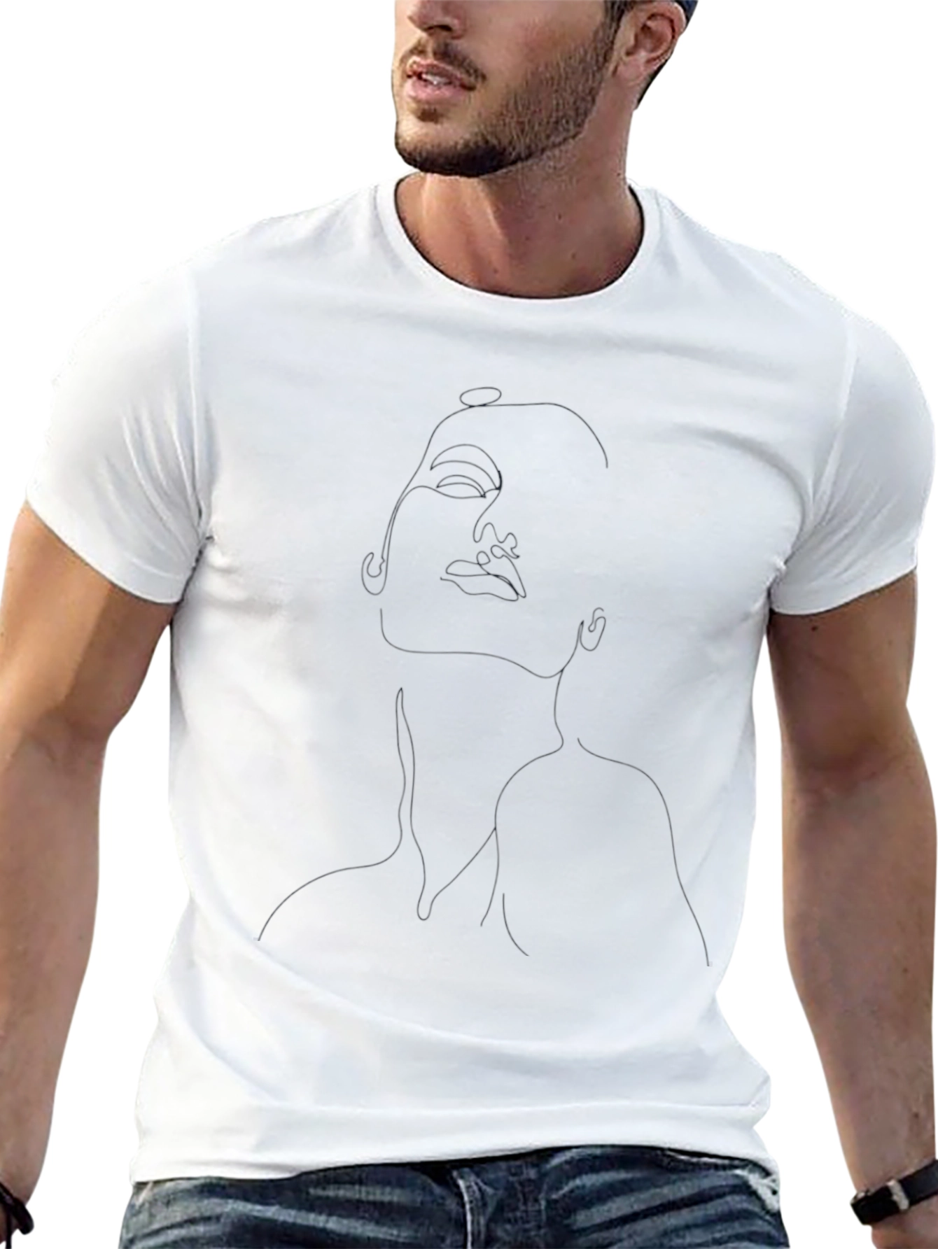 Modern Minimalist Line Art Black T-Shirt