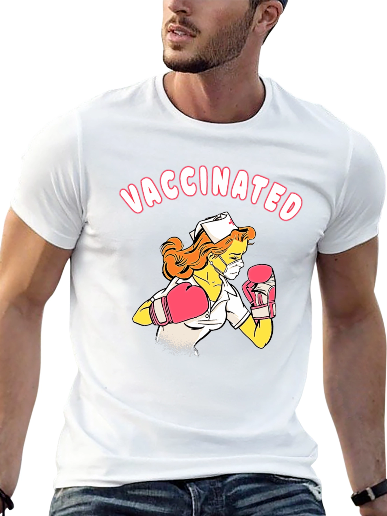 Vaccinated Nurse Boxing Graphic T-Shirt