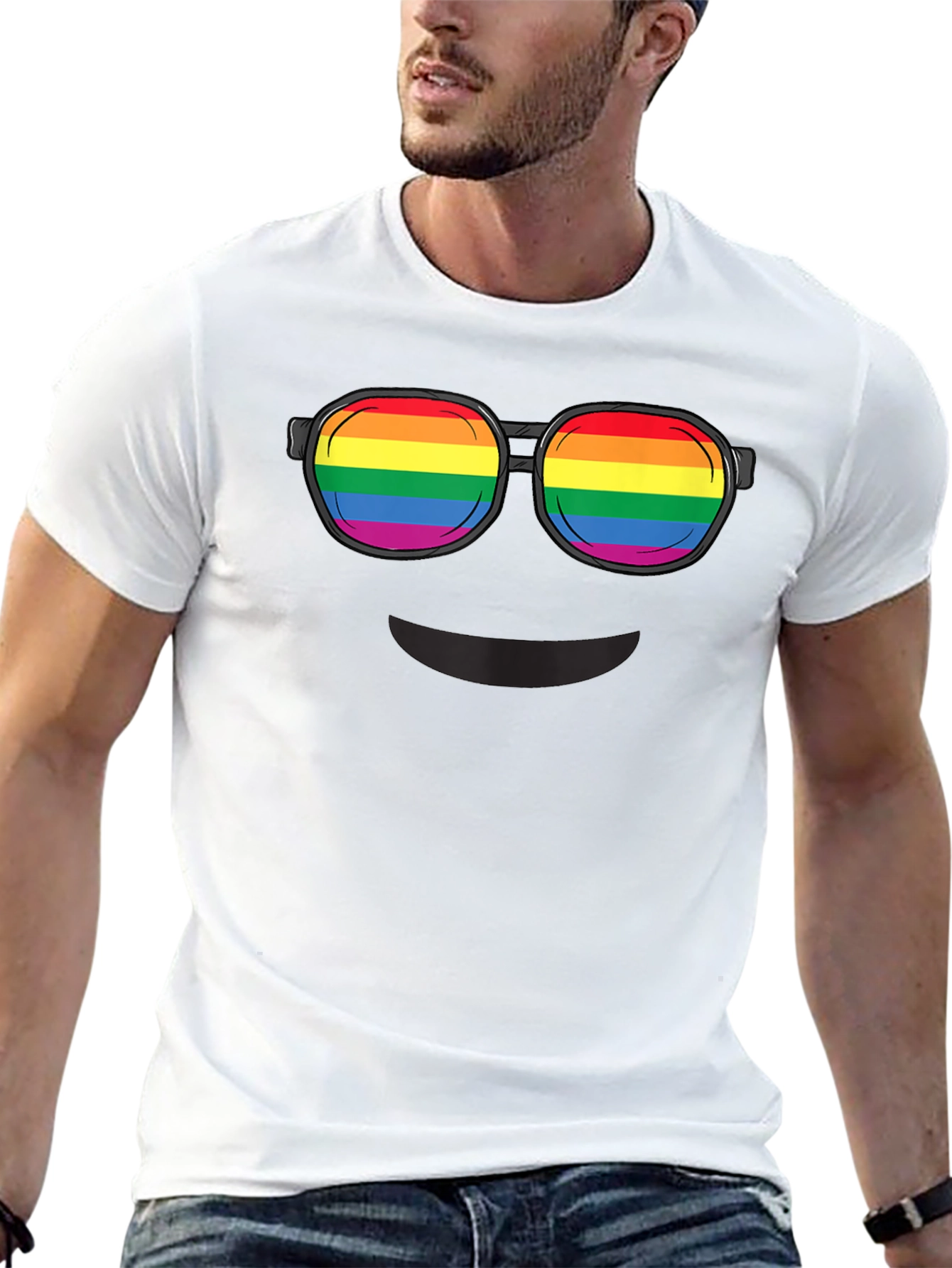 Rainbow Glasses Graphic T-Shirt - Black Crew Neck Tee