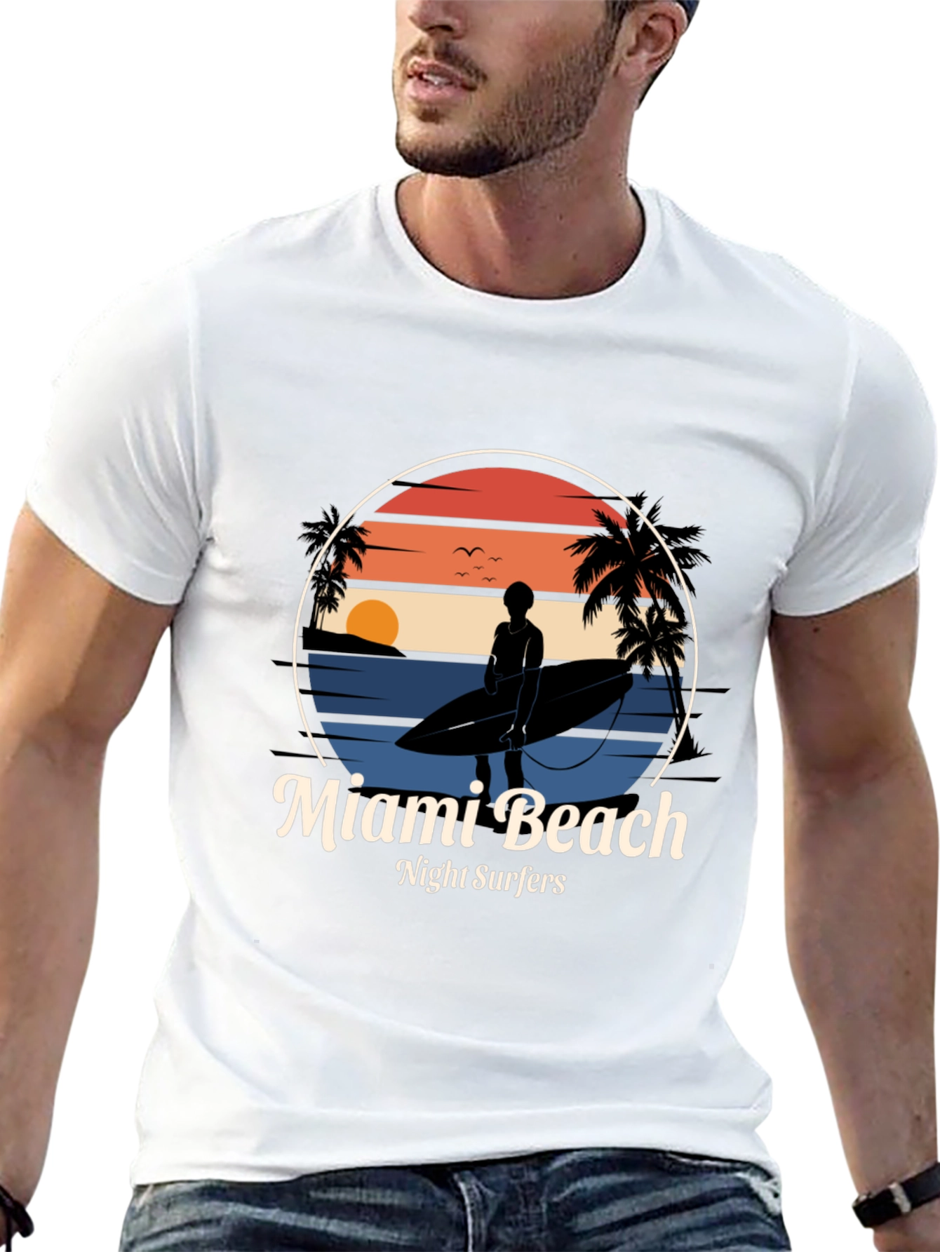 Miami Beach Night Surfers T-Shirt - Retro Style