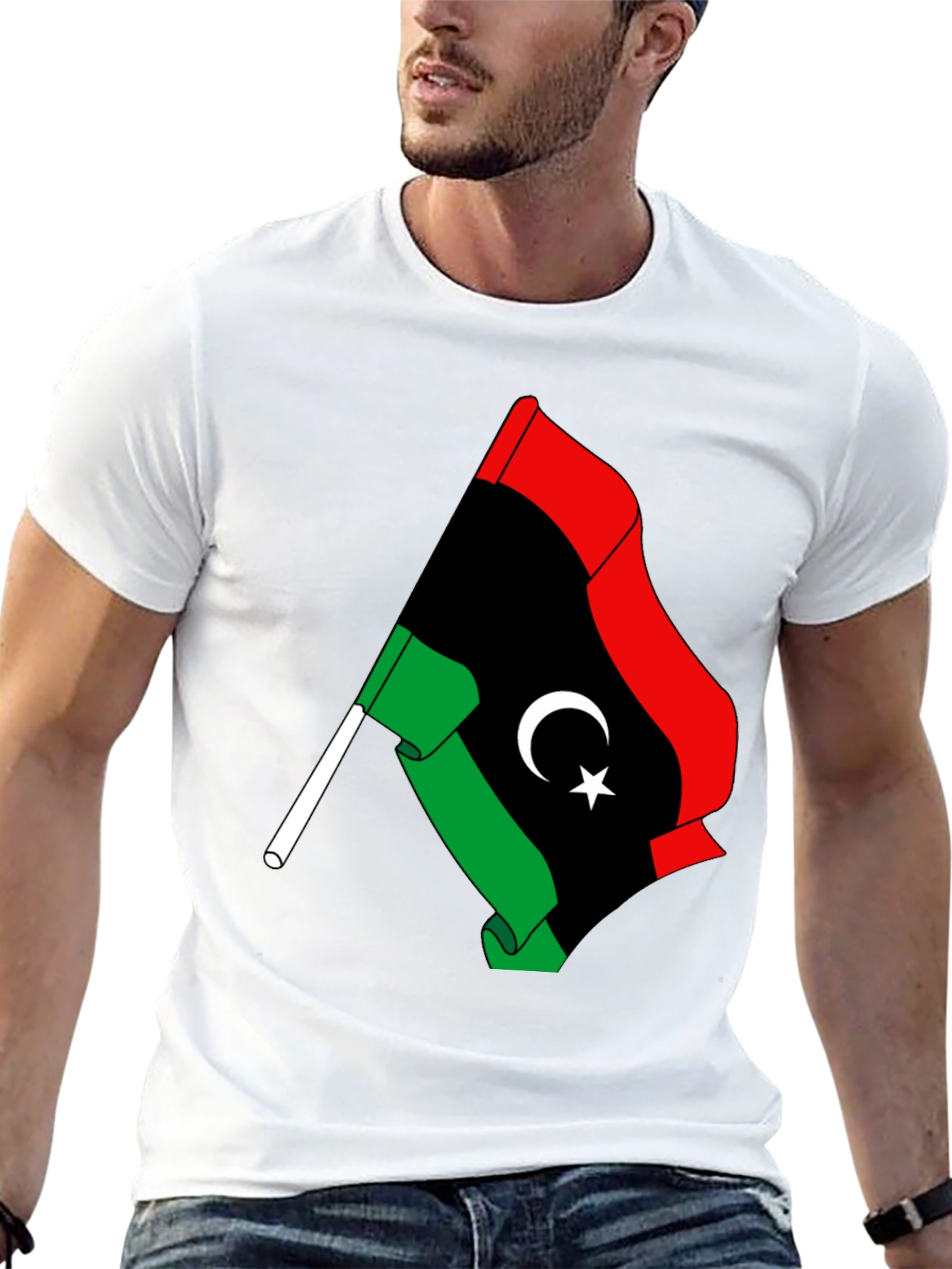 Libya Flag Graphic Tee - Black Cotton T-Shirt