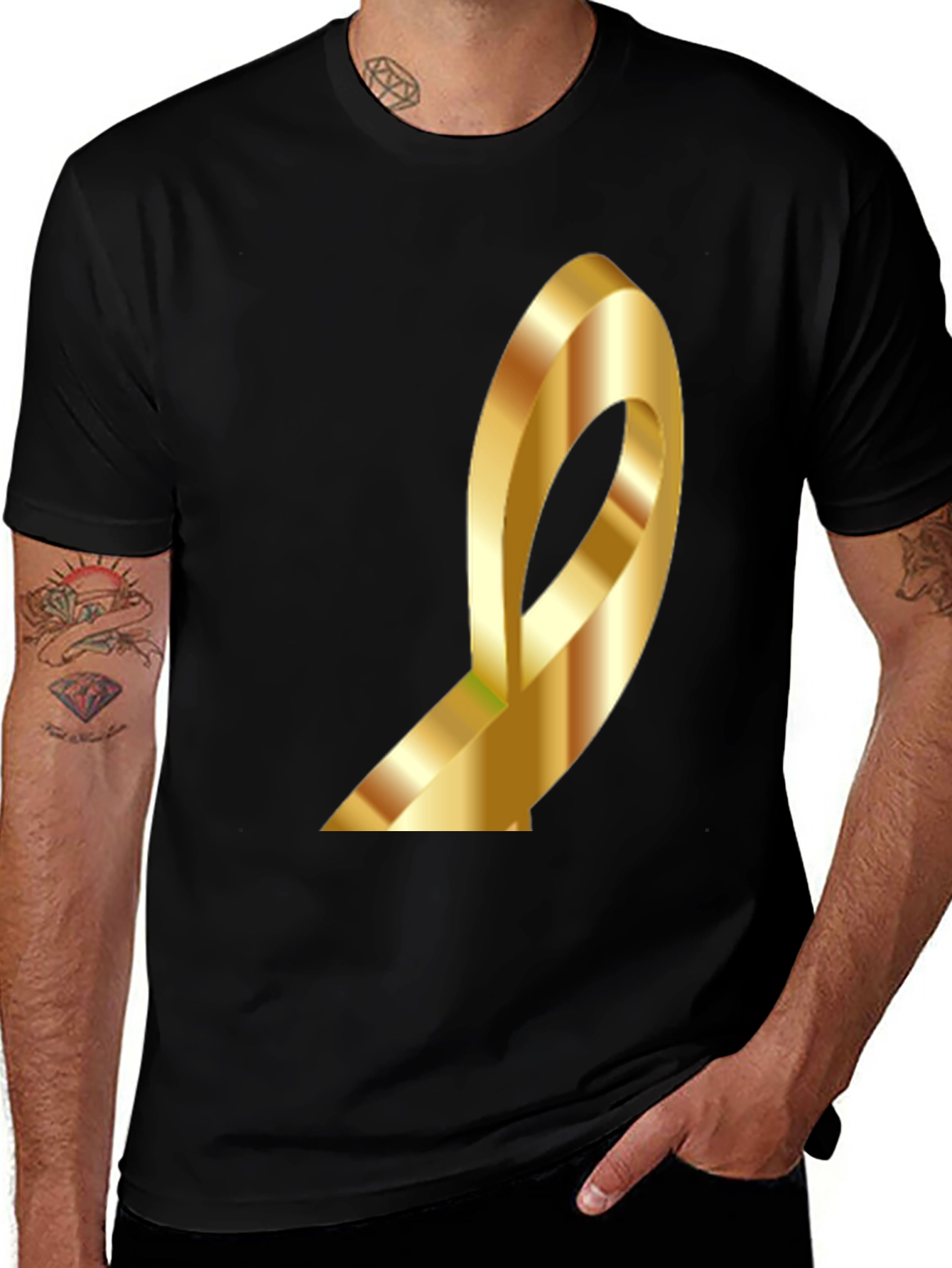 Gold Ribbon Graphic Black T-Shirt