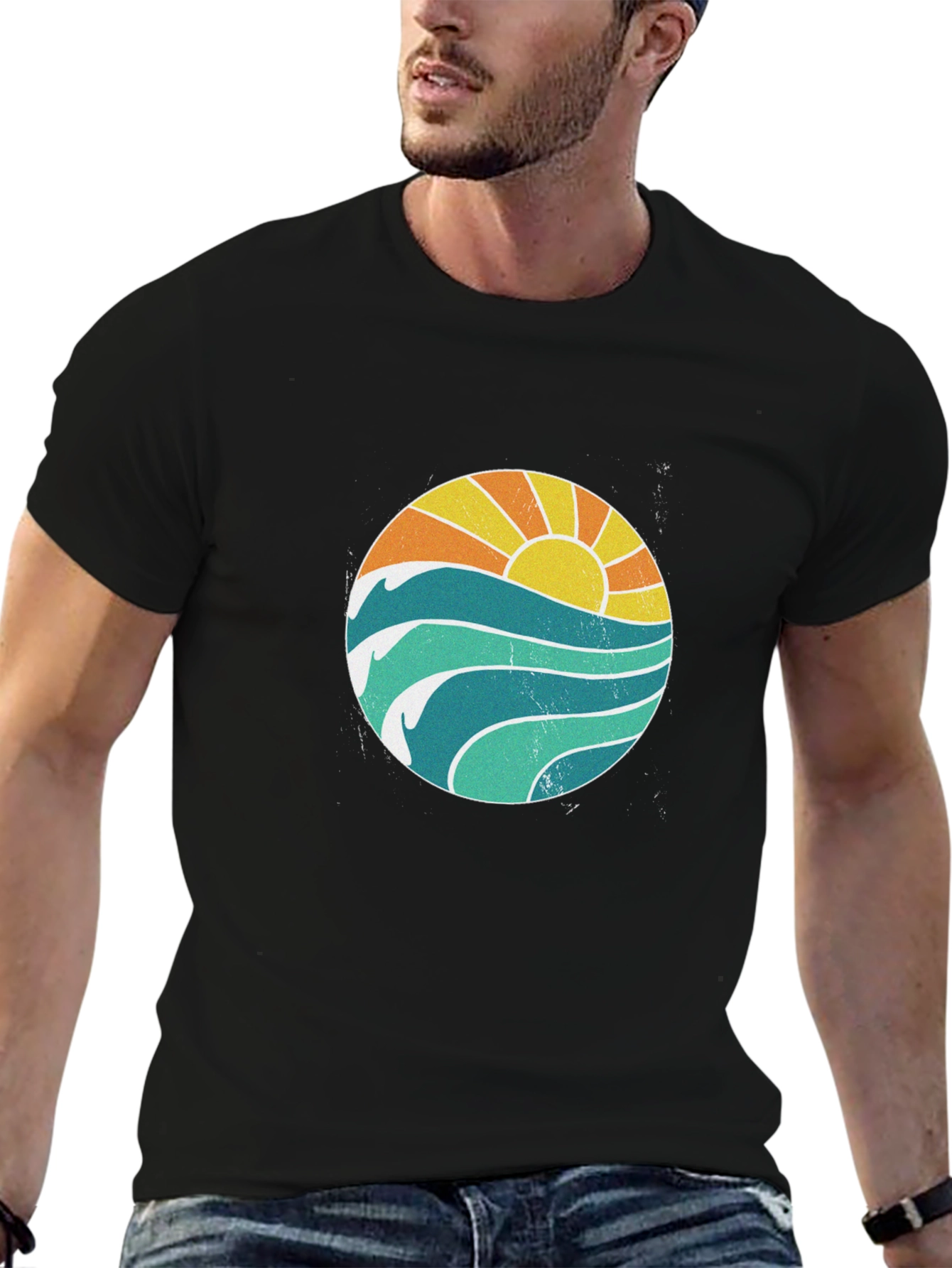 Sunset Waves Graphic T-Shirt - Black