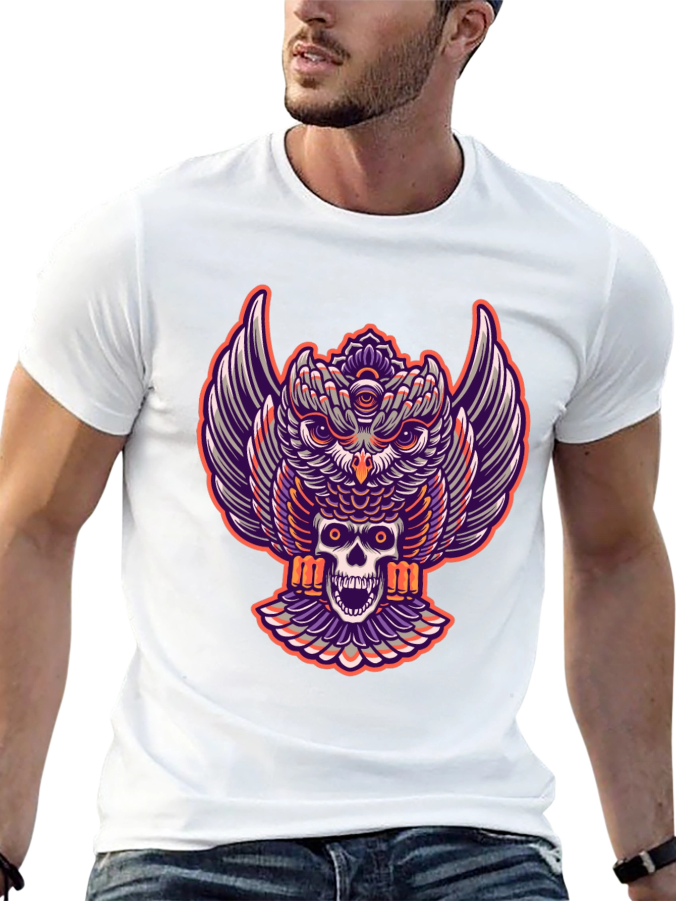 Owl and Skull Graphic Tee - Black T-Shirt