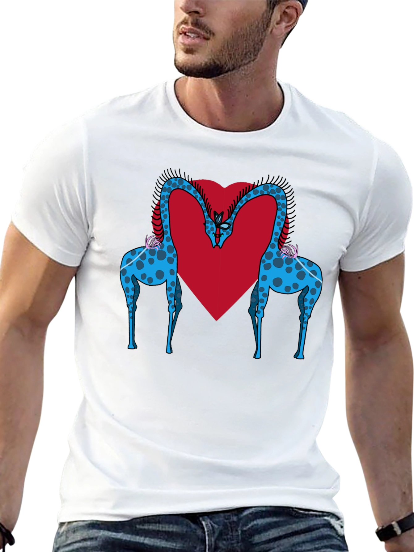 Giraffe Love Tee - Black Giraffe Heart T-Shirt