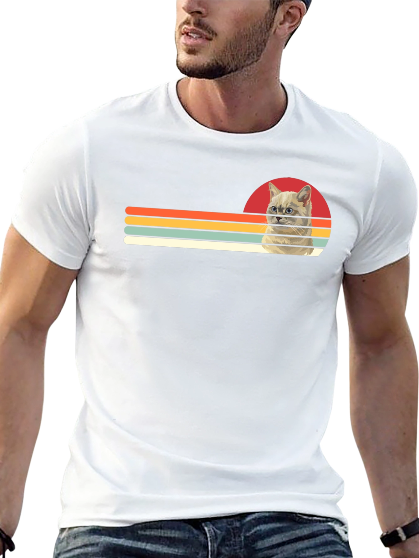 Retro Cat Graphic Tee - Black Cotton T-Shirt