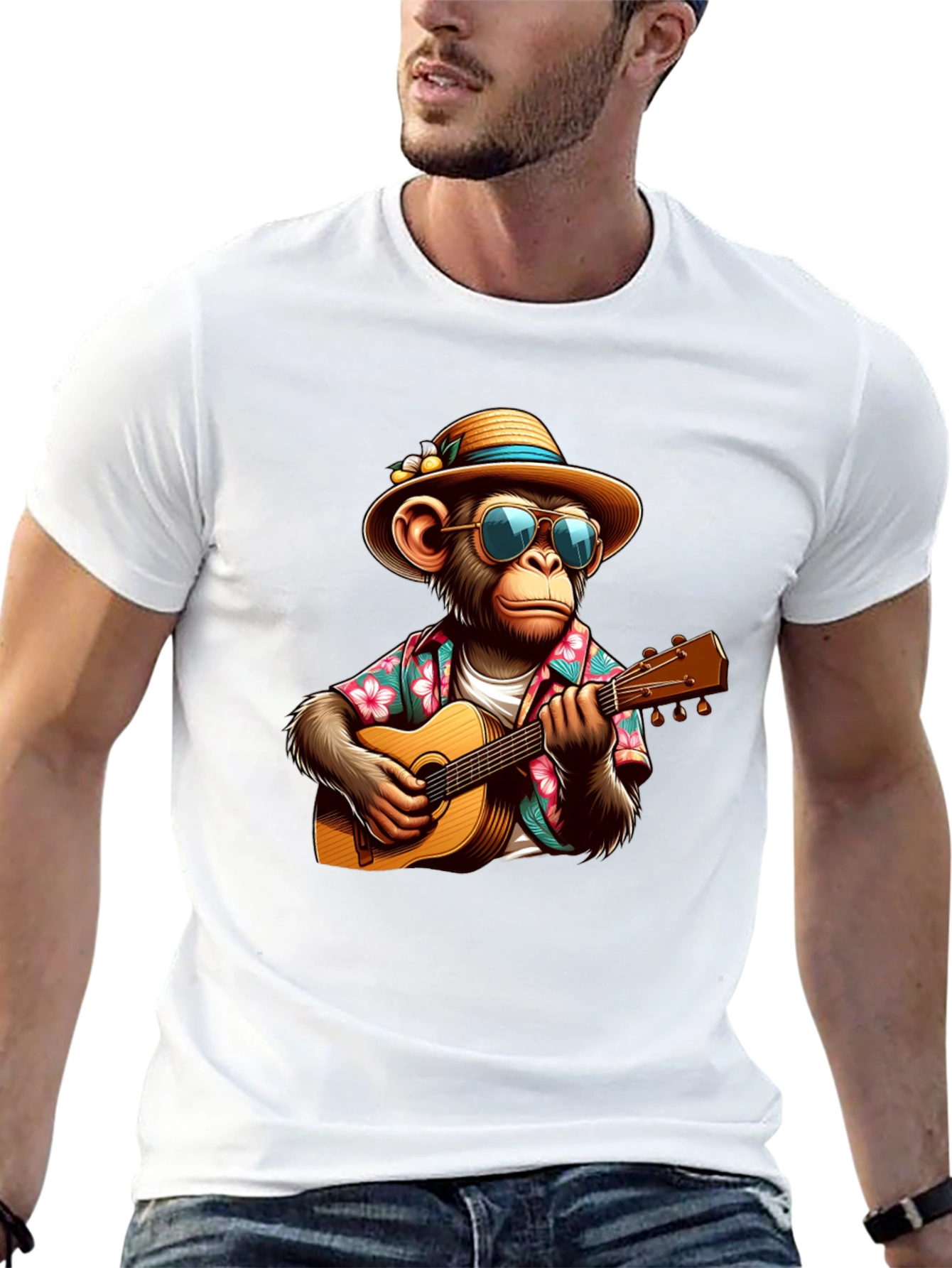 Monkey Guitarist Graphic Tee - Casual & Fun