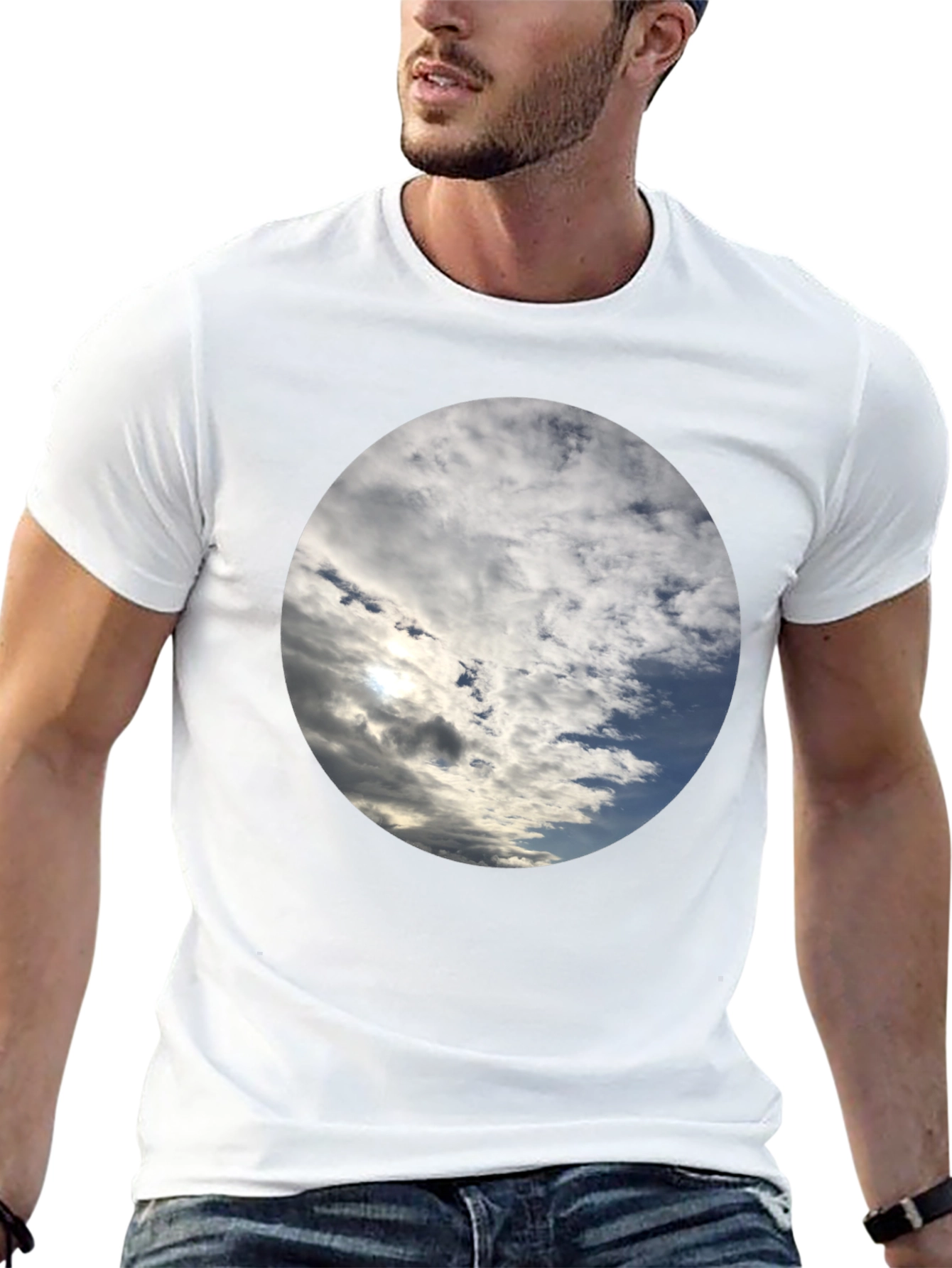 Sky Cloud Circle Graphic Tee - Black Cotton Blend