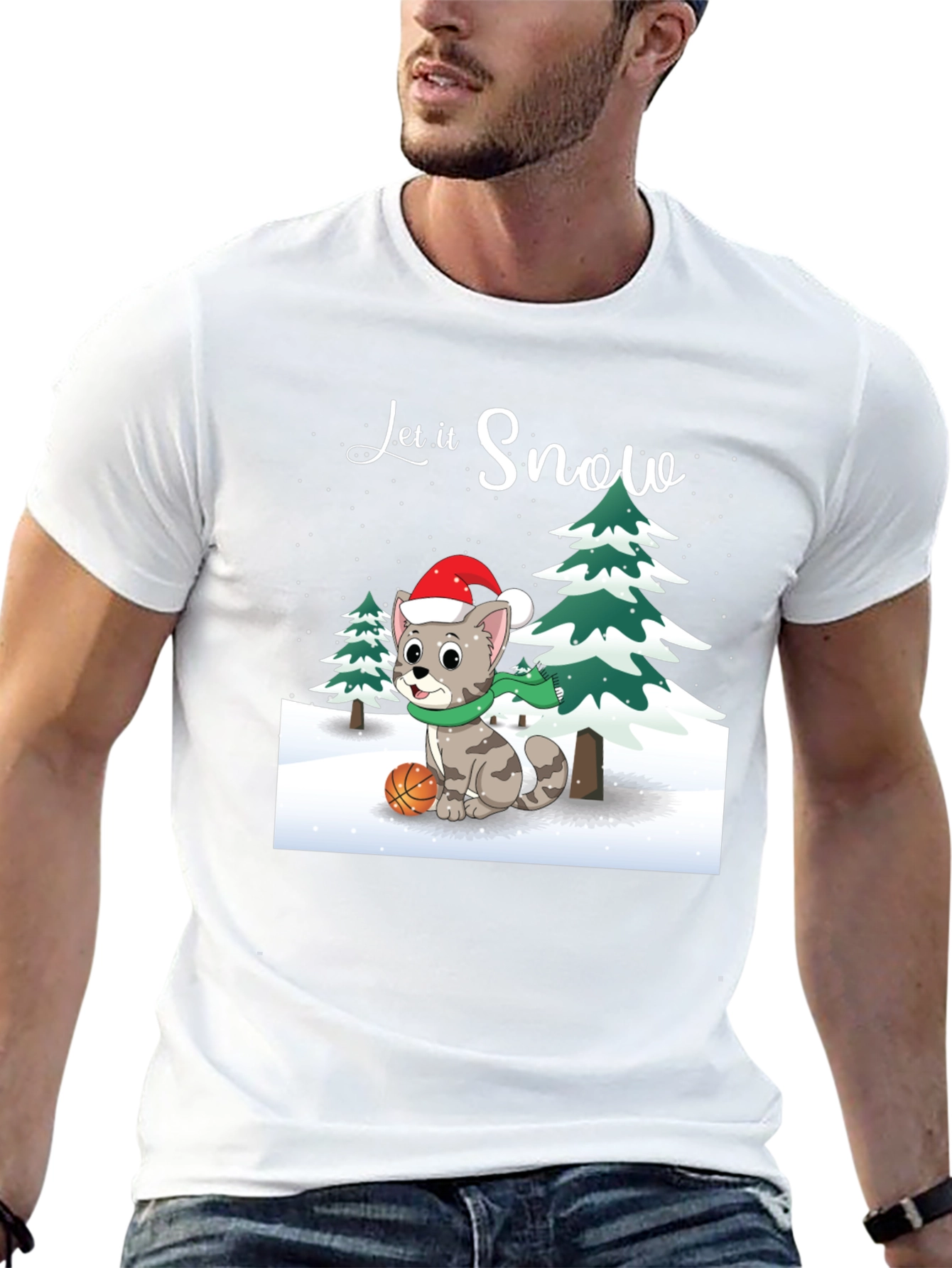 Let it Snow Cat with Basketball T-Shirt