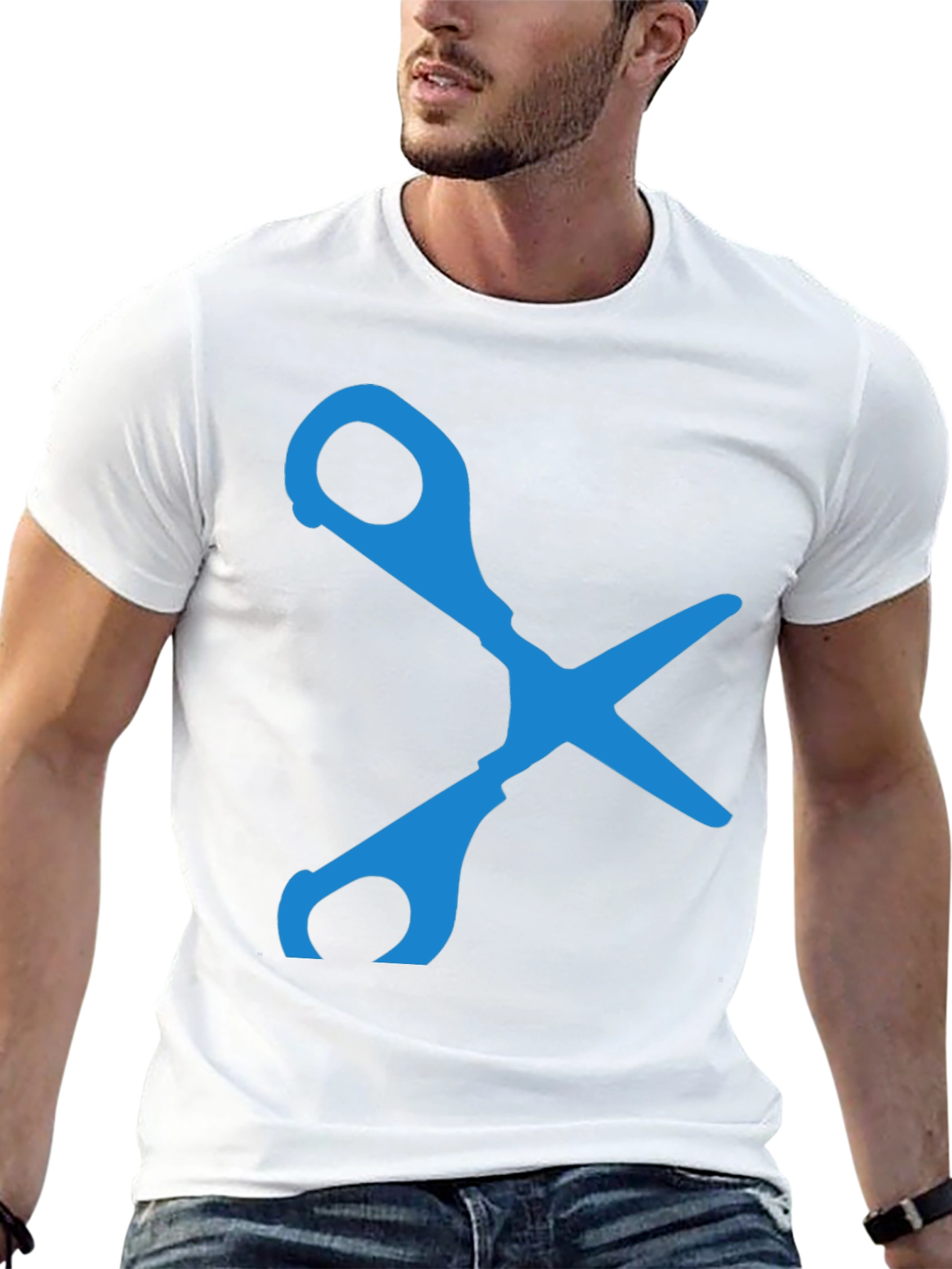 Scissors Graphic T-Shirt - Black Cotton Blend