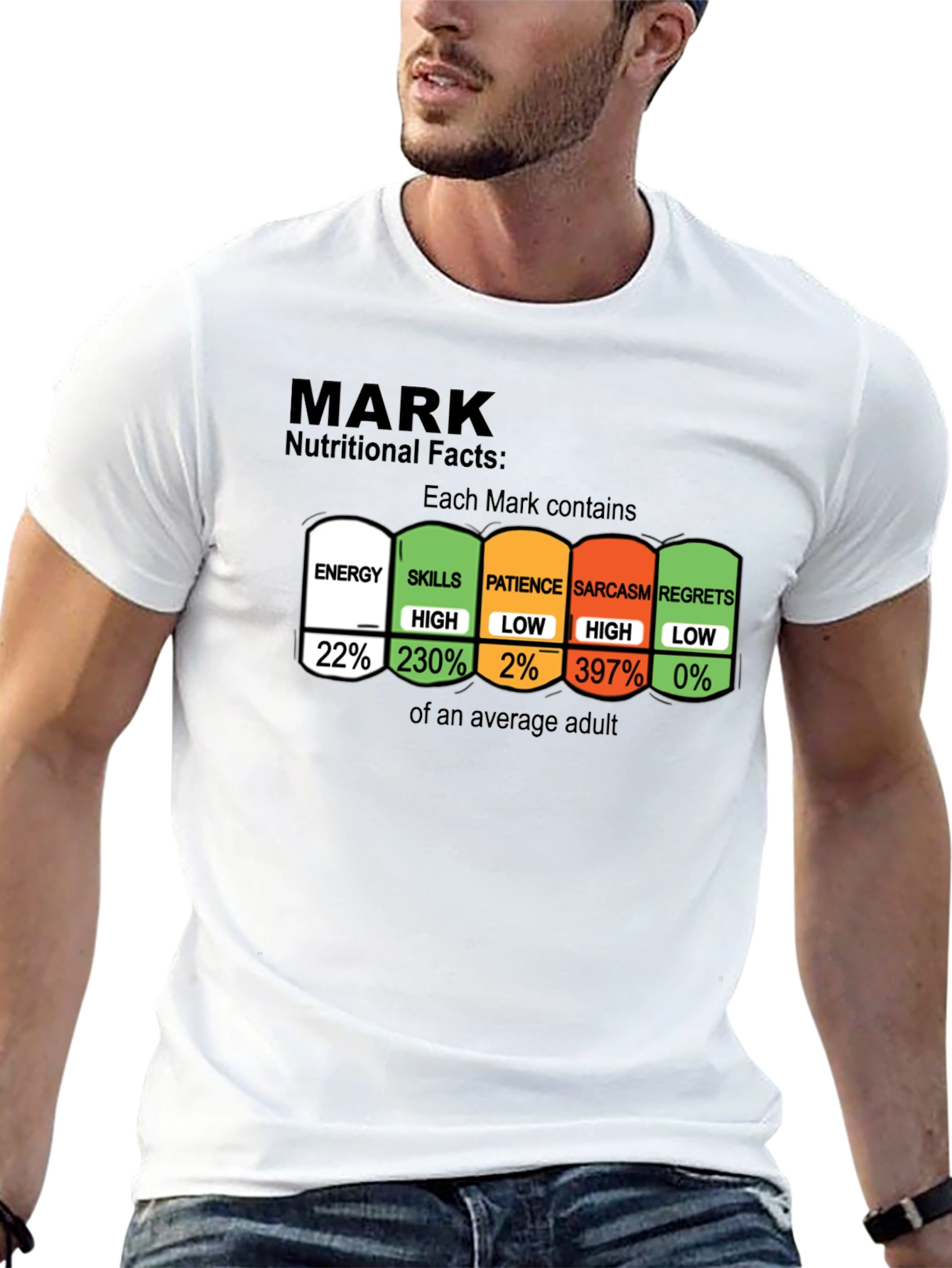 Mark Nutritional Facts Funny T-Shirt Sarcasm Tee