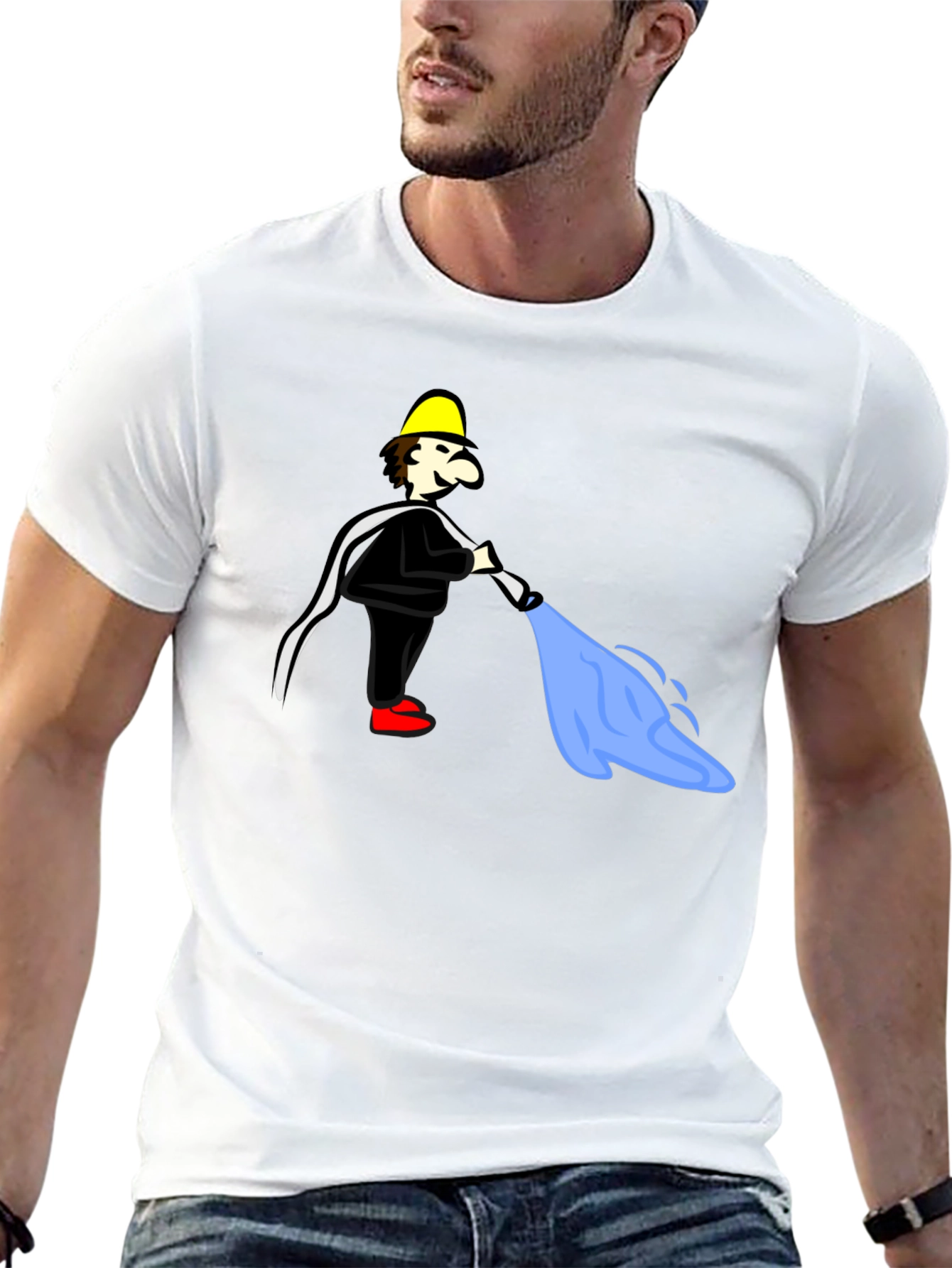 Cartoon Fireman Humor Black T-Shirt