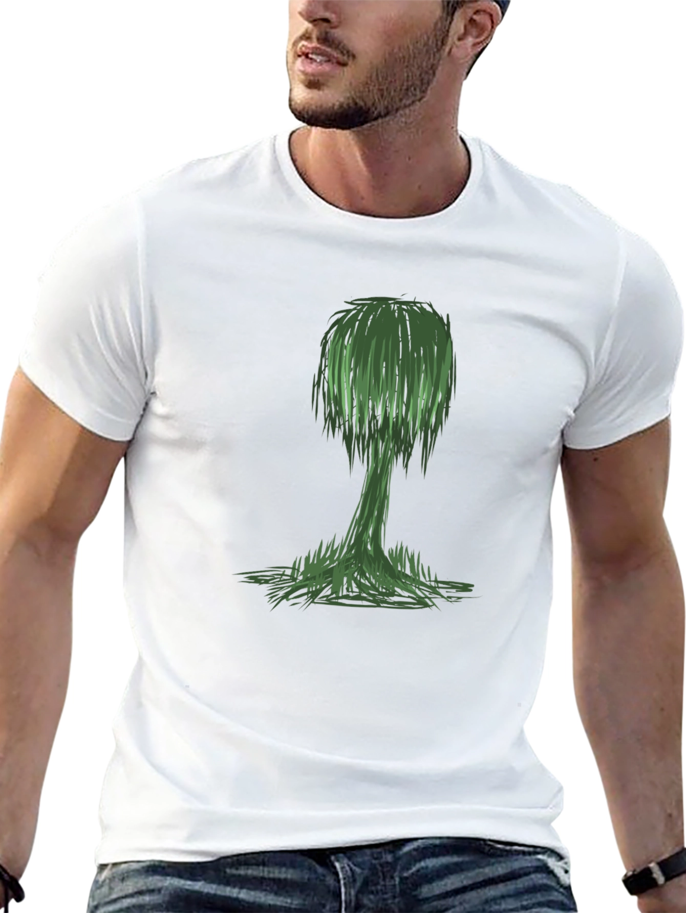 Unique Willow Tree Graphic Tee - Black Cotton Casual