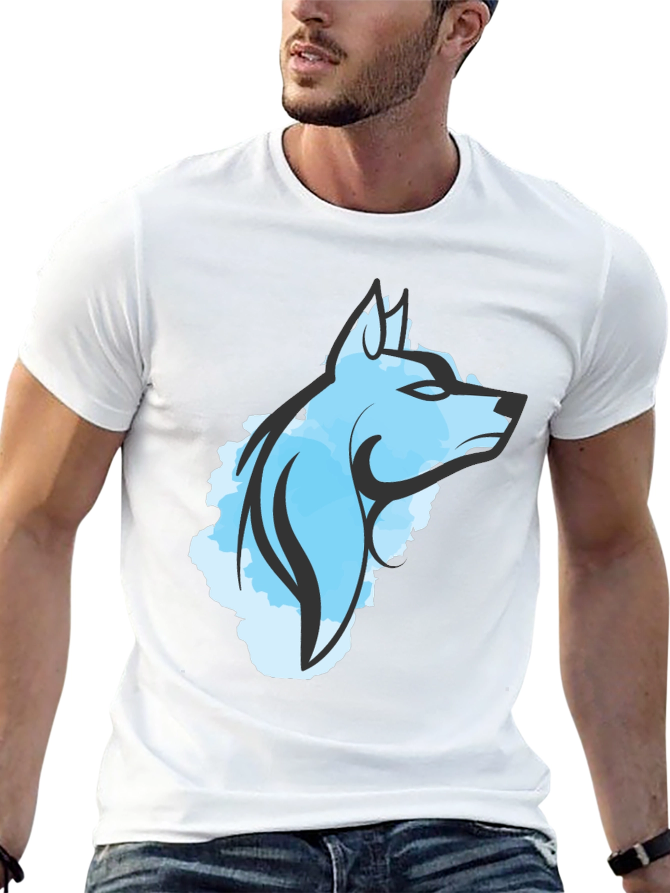 Cool Blue Wolf Graphic Tee - Black