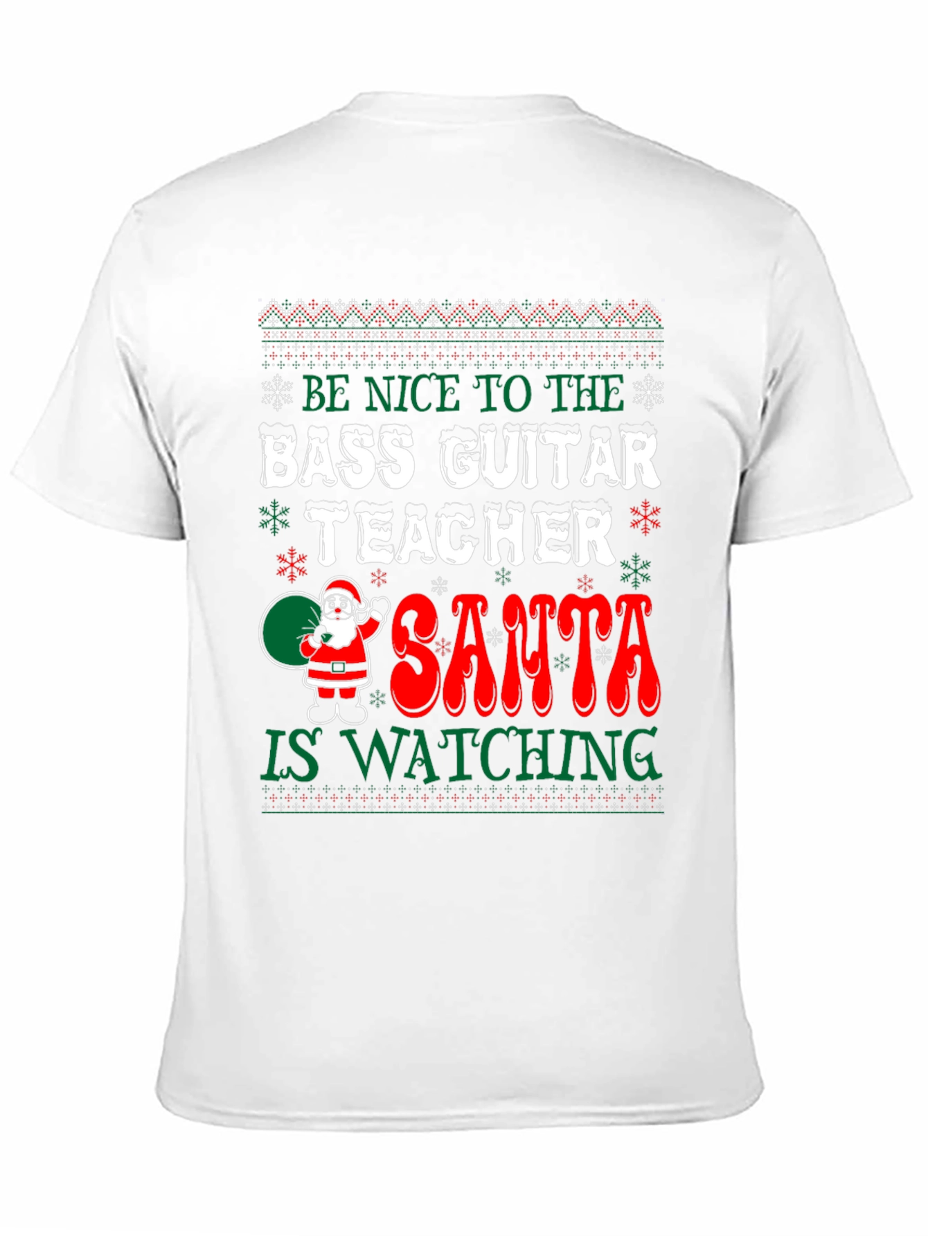 Bass Guitar Teacher Ugly Christmas Sweater Style T-Shirt