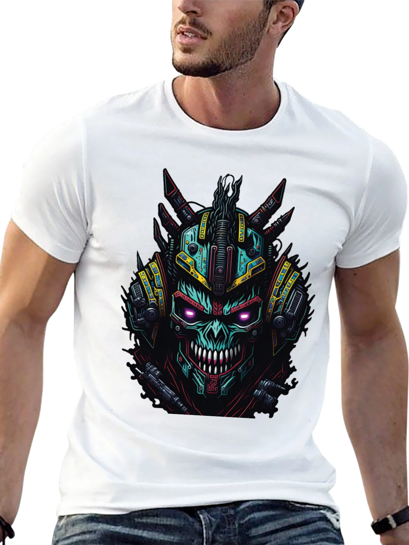 Cyberpunk Skull Graphic Tee - Black