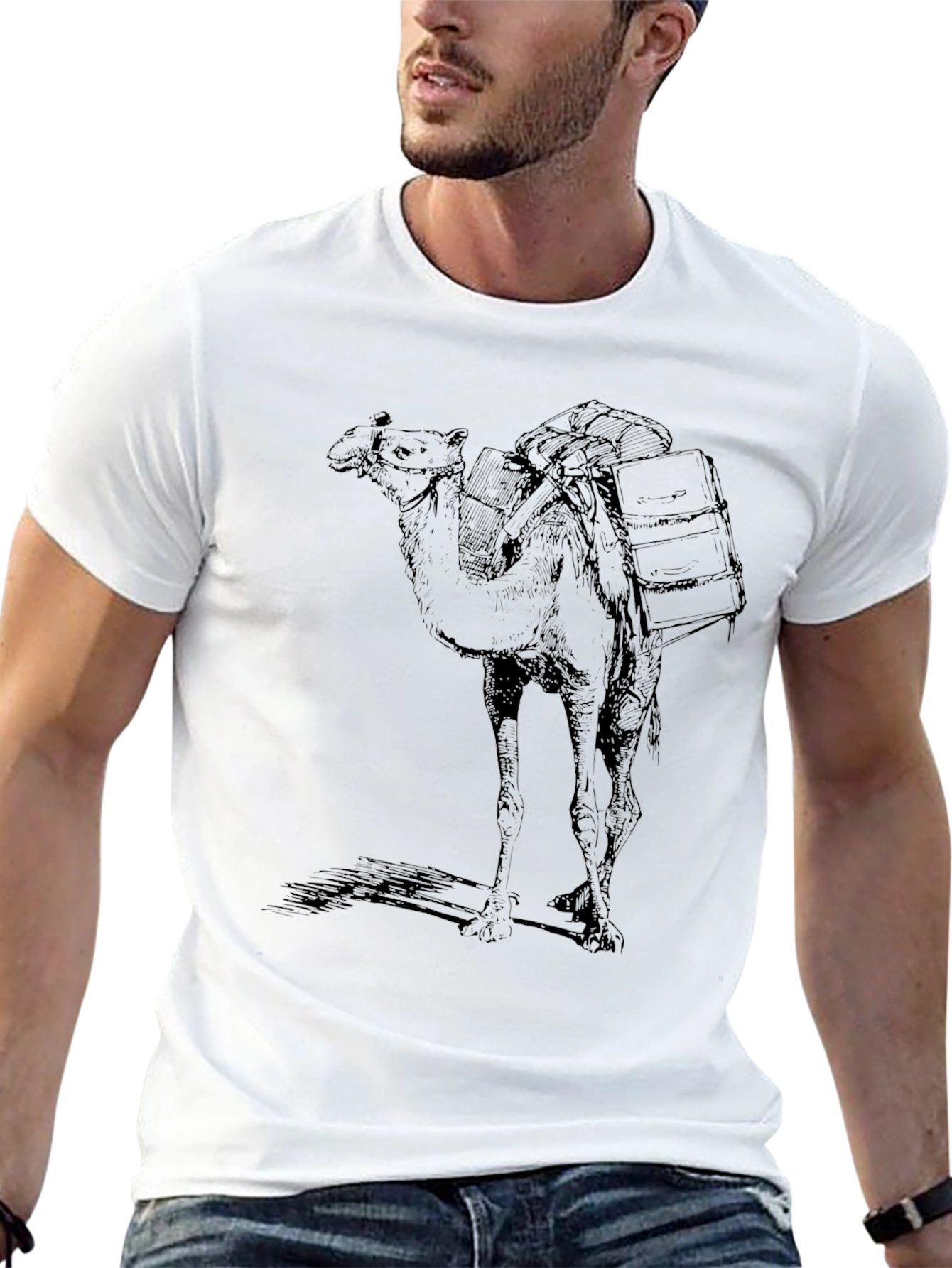 Camel Graphic Print Black T-Shirt