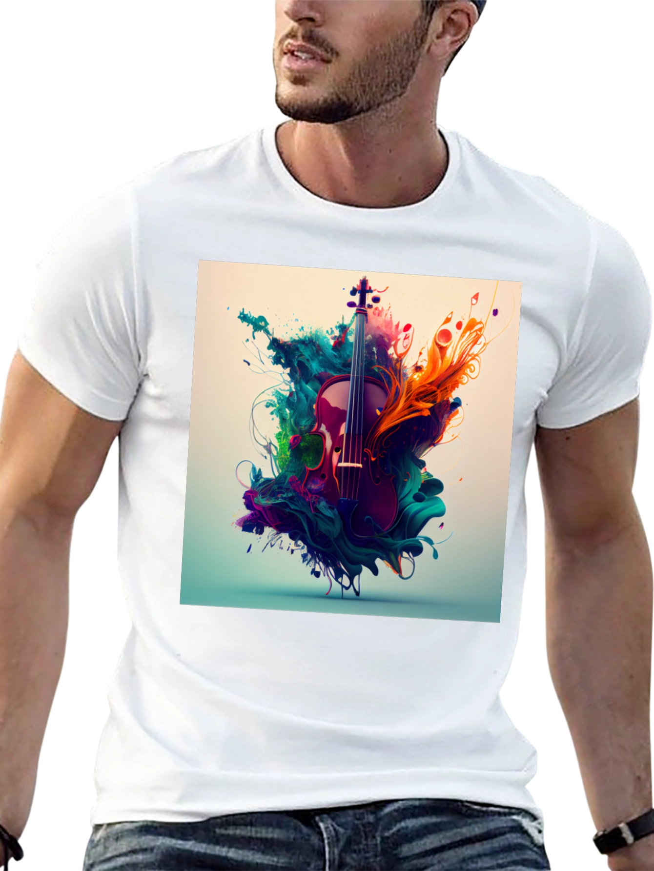 Abstract Violin Graphic Tee - Black